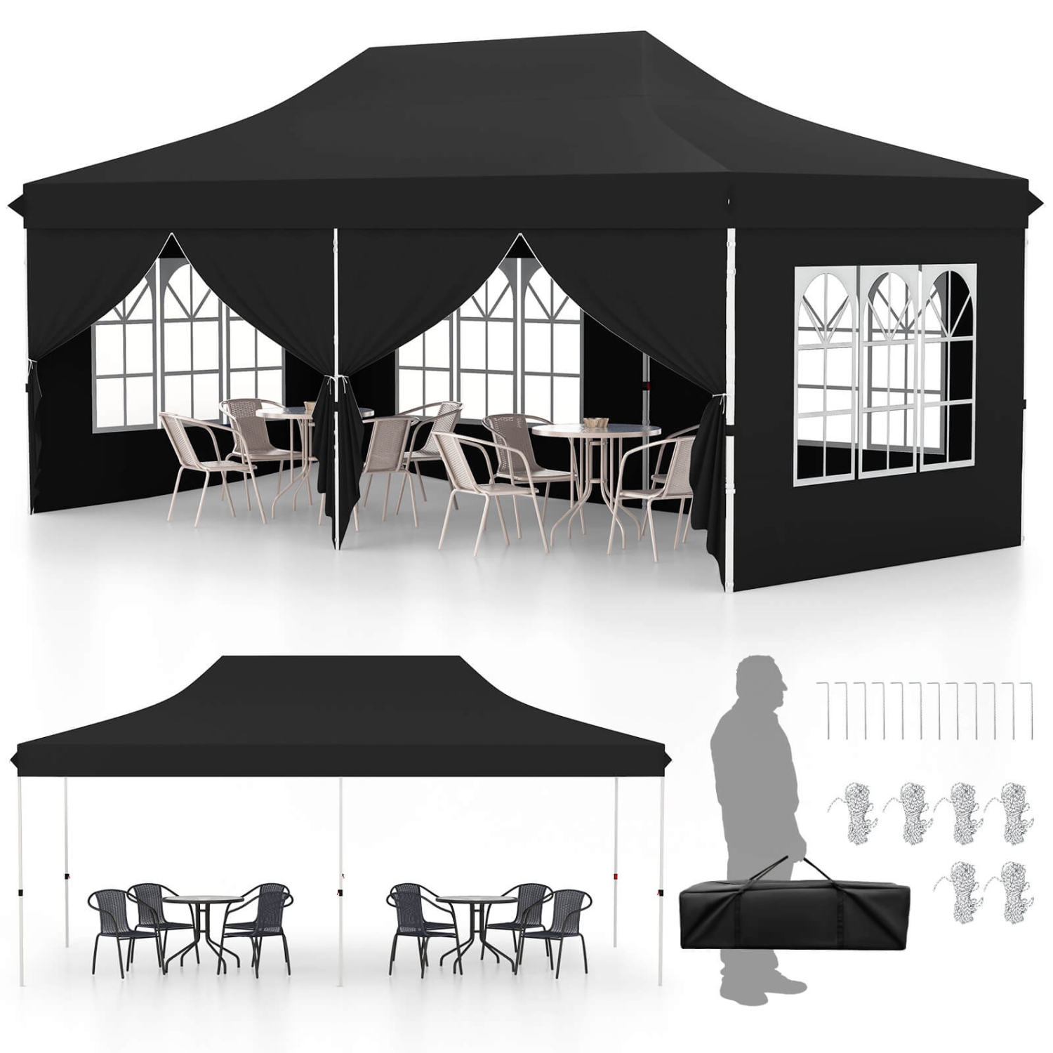 Costway 10 x 20FT Pop up Canopy Outdoor Canopy Tent with 6 Sidewalls Carrying Bag