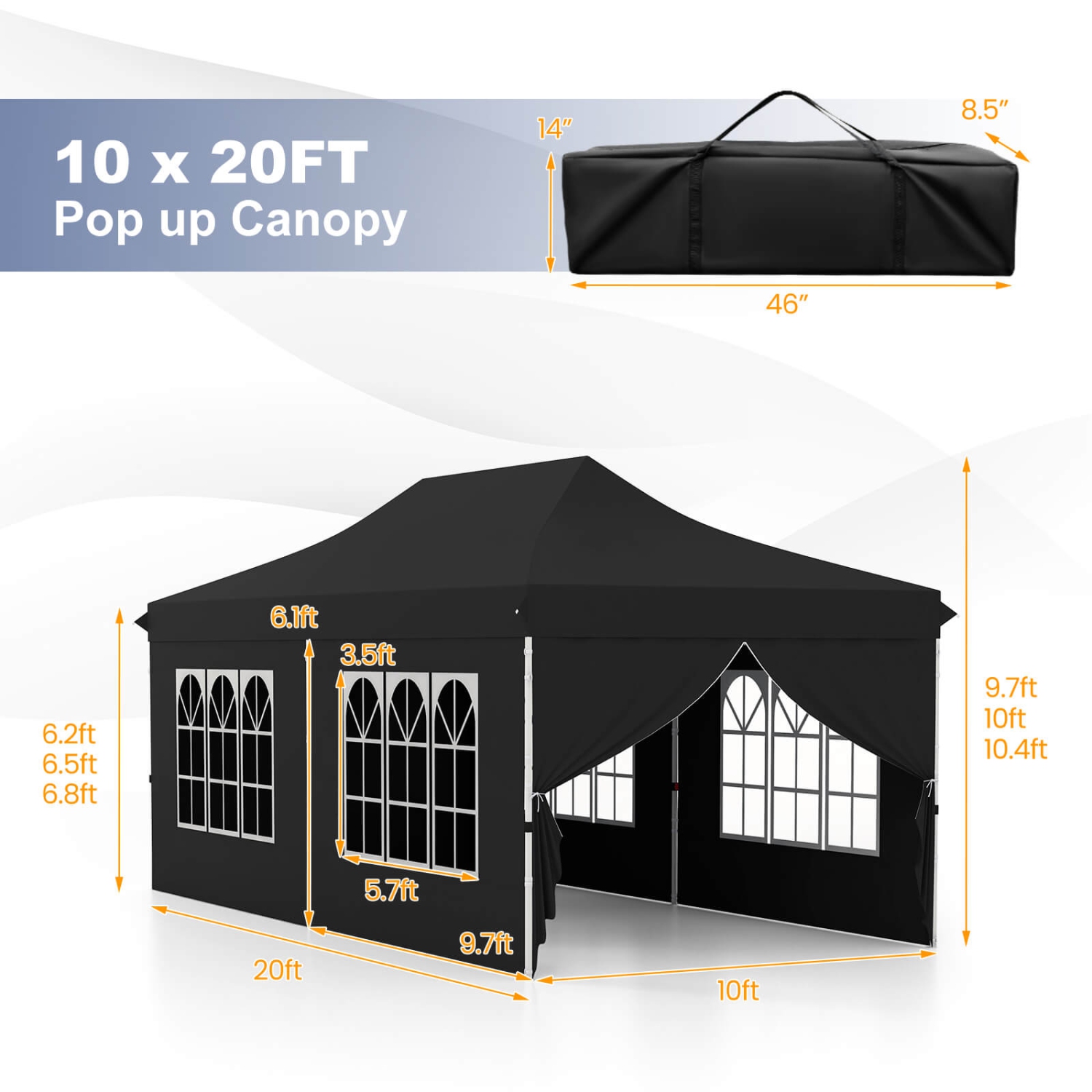 Costway 10 x 20FT Pop up Canopy Outdoor Canopy Tent with 6 Sidewalls Carrying Bag
