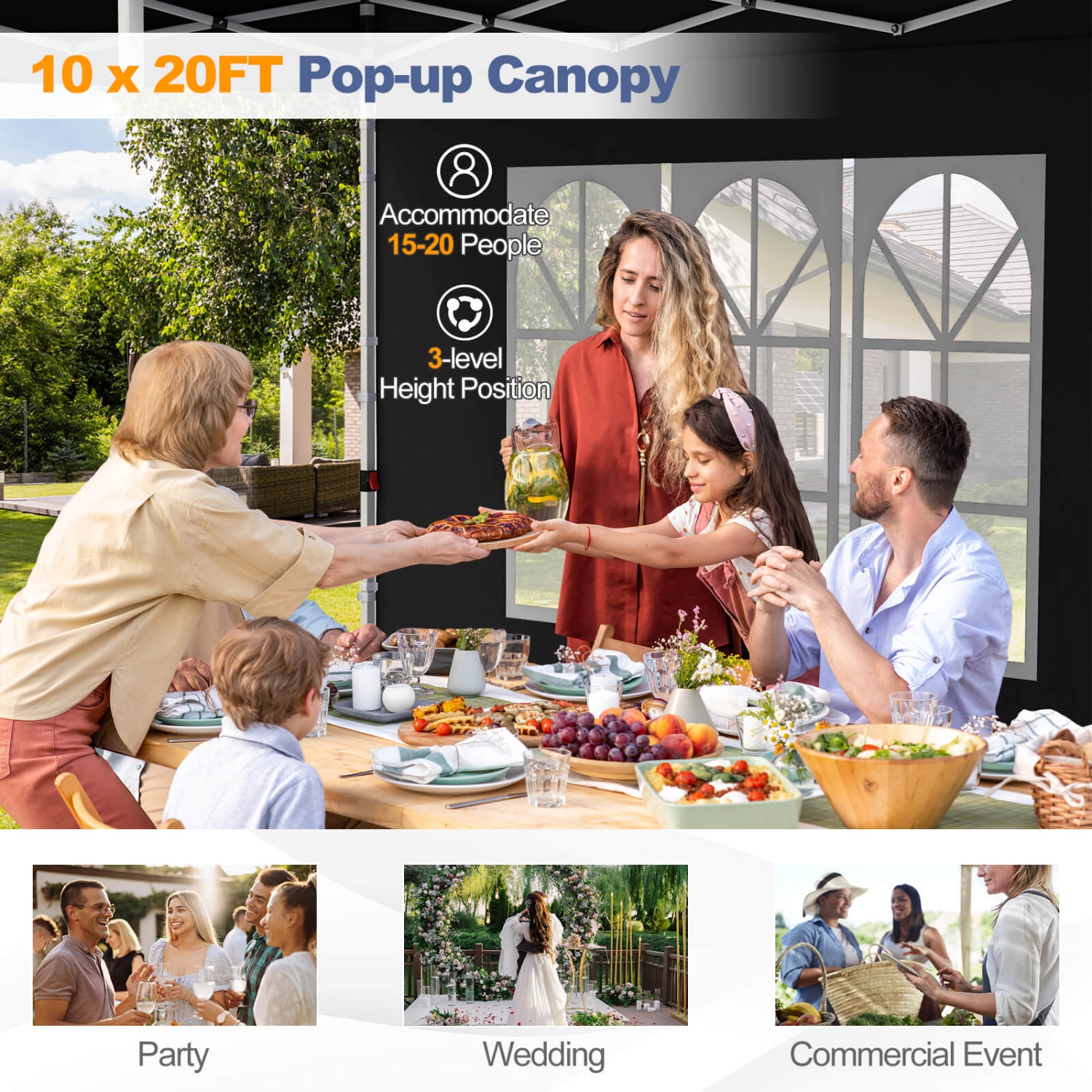 Costway 10 x 20FT Pop up Canopy Outdoor Canopy Tent with 6 Sidewalls Carrying Bag