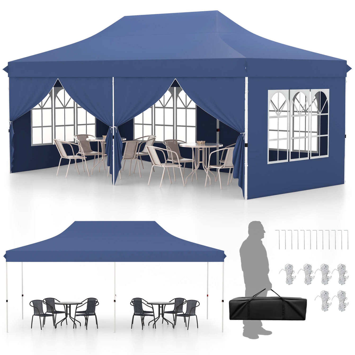 Costway 10 x 20FT Pop up Canopy Outdoor Canopy Tent with 6 Sidewalls Carrying Bag
