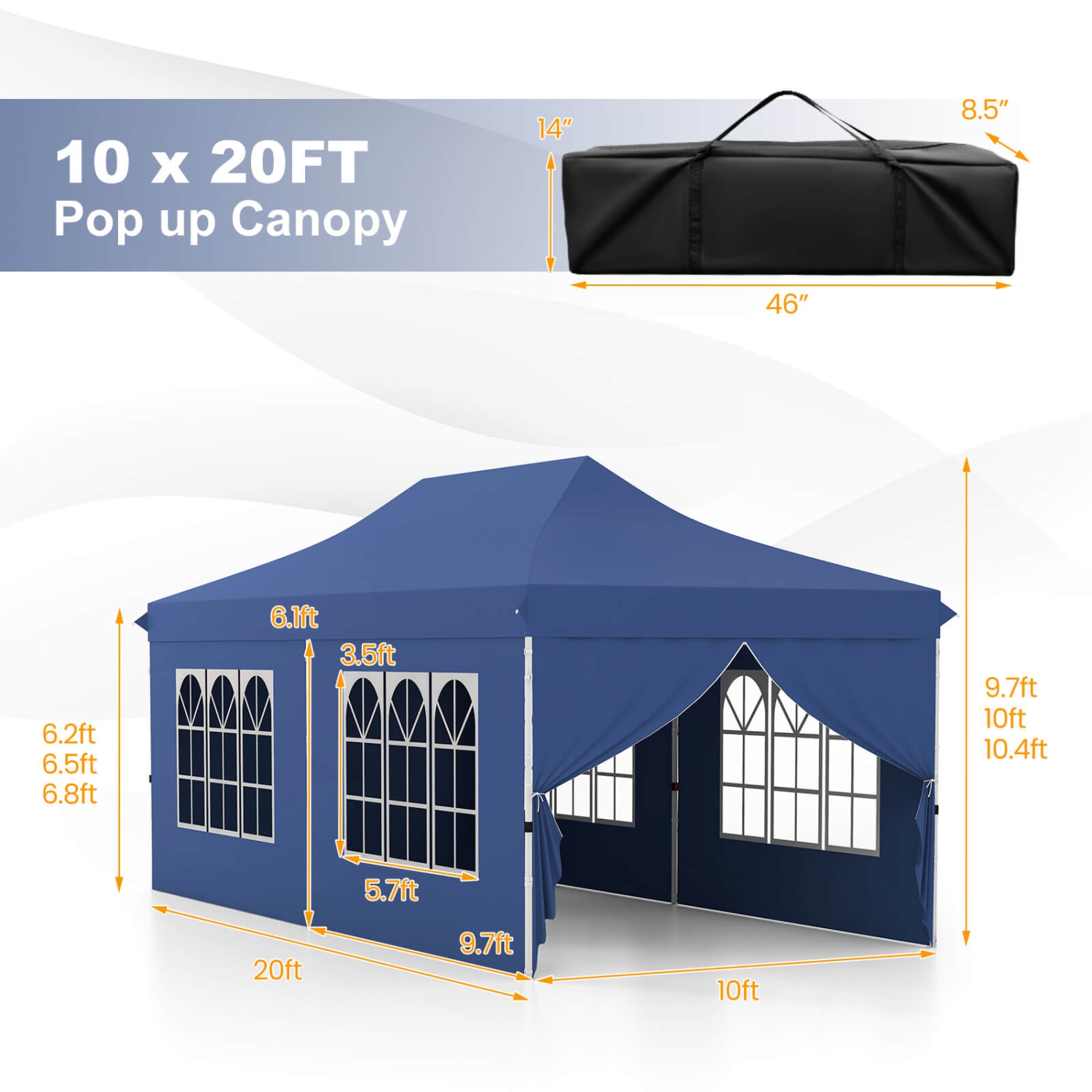 Costway 10 x 20FT Pop up Canopy Outdoor Canopy Tent with 6 Sidewalls Carrying Bag