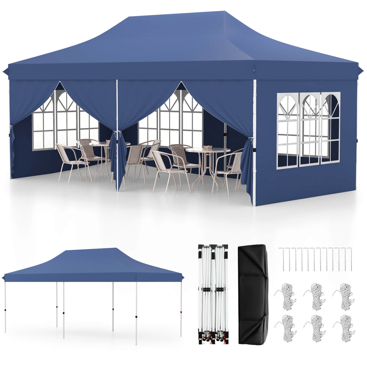 Costway 10 x 20FT Pop up Canopy Outdoor Canopy Tent with 6 Sidewalls Carrying Bag