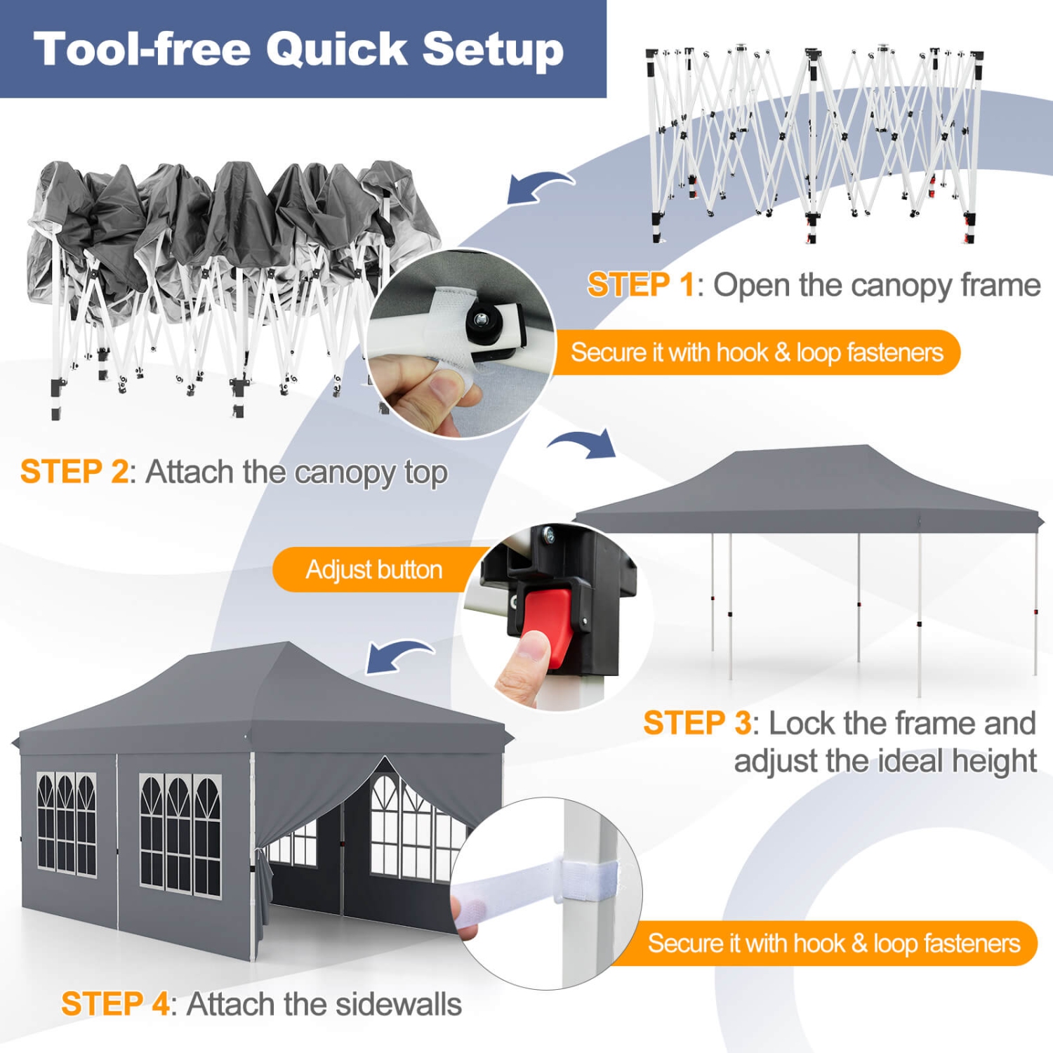 Costway 10 x 20FT Pop up Canopy Outdoor Canopy Tent with 6 Sidewalls Carrying Bag
