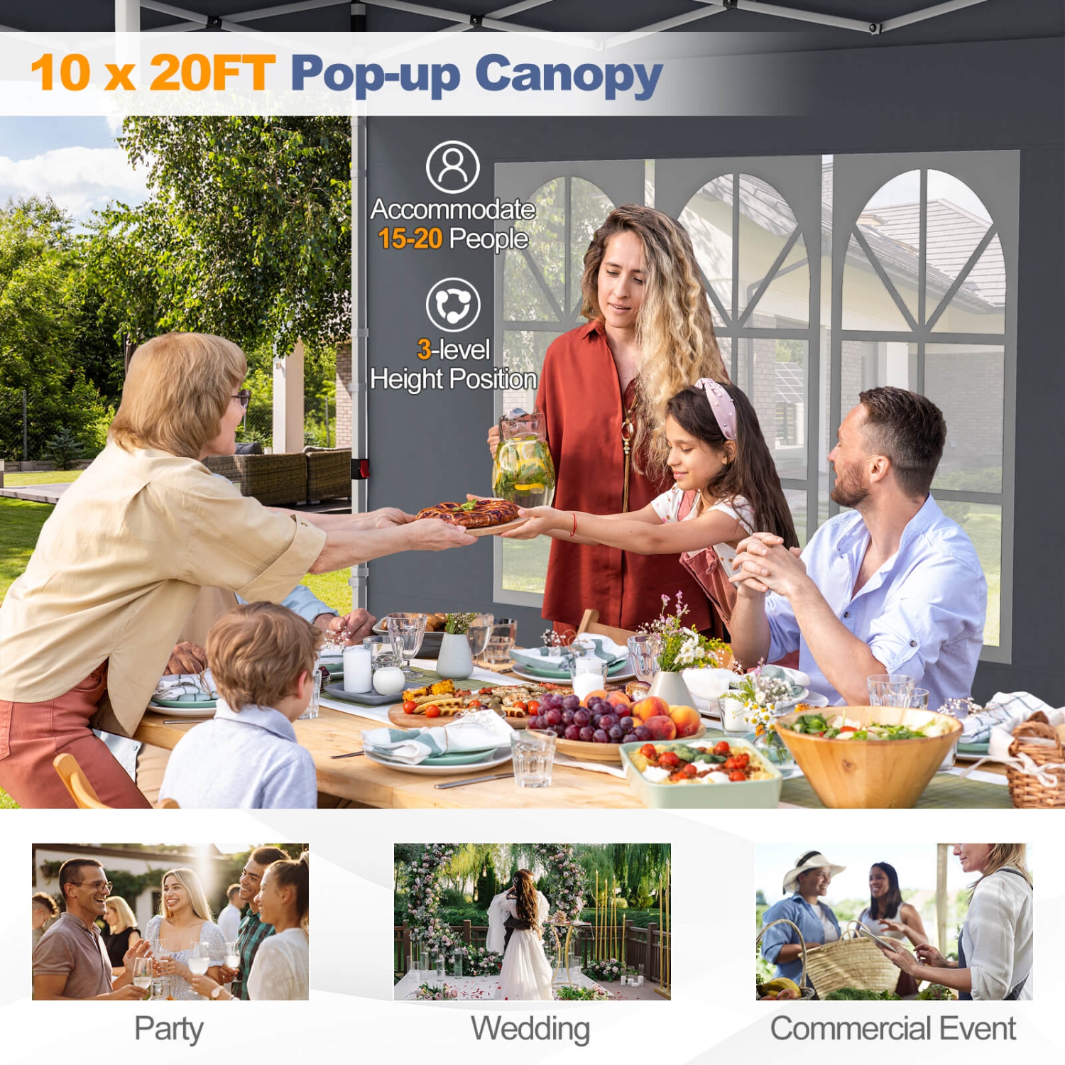 Costway 10 x 20FT Pop up Canopy Outdoor Canopy Tent with 6 Sidewalls Carrying Bag