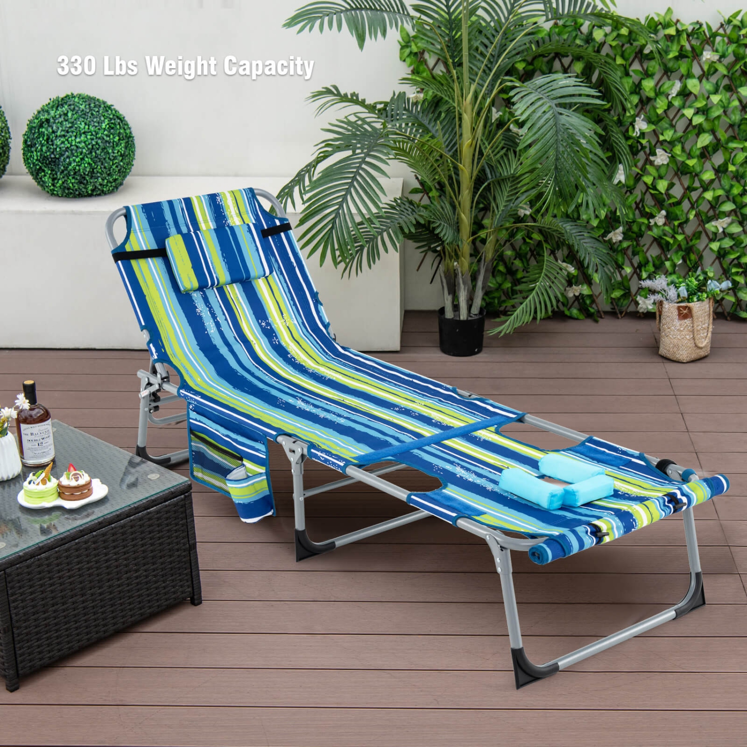 Costway Outdoor Folding Chaise 5-Position Lounge Chair with Face Hole &Adjustable Footrest