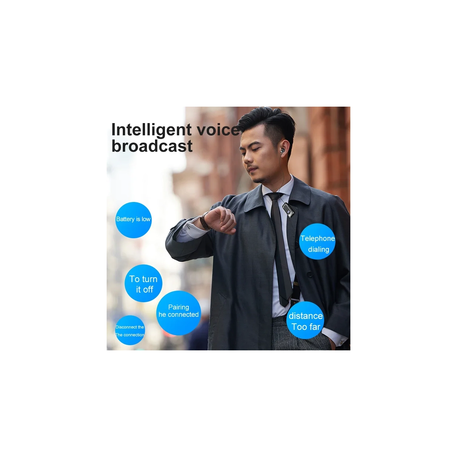 Écouteurs-cravates Bluetooth professionnels, écran numérique DEL, écouteurs boutons sans fil rétractables avec micro à suppression du bruit