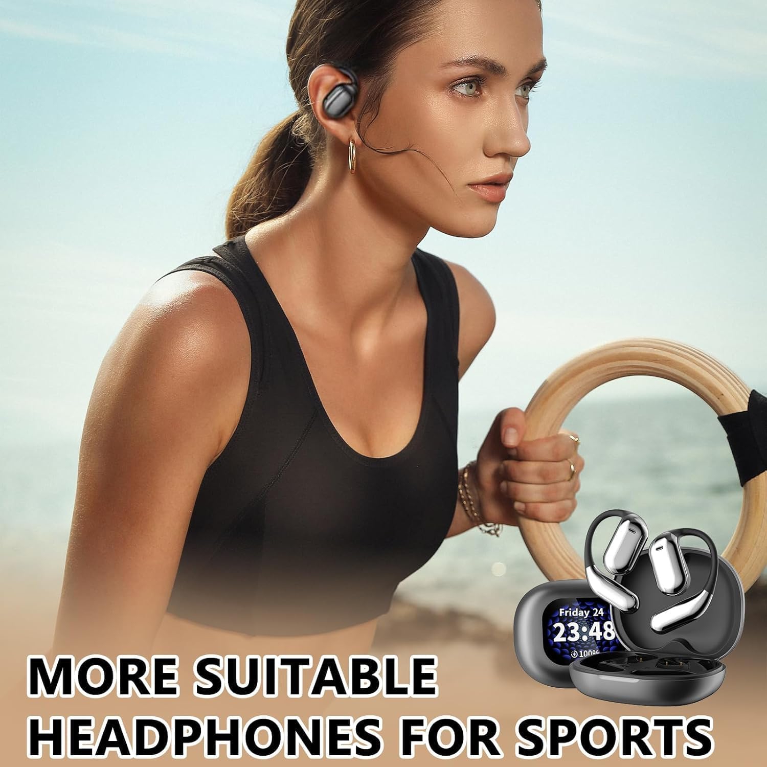 AI Translator Earphones Bluetooth Sports Wireless Headphones Color Screen Touch Support TF Card Open Ear Earbuds