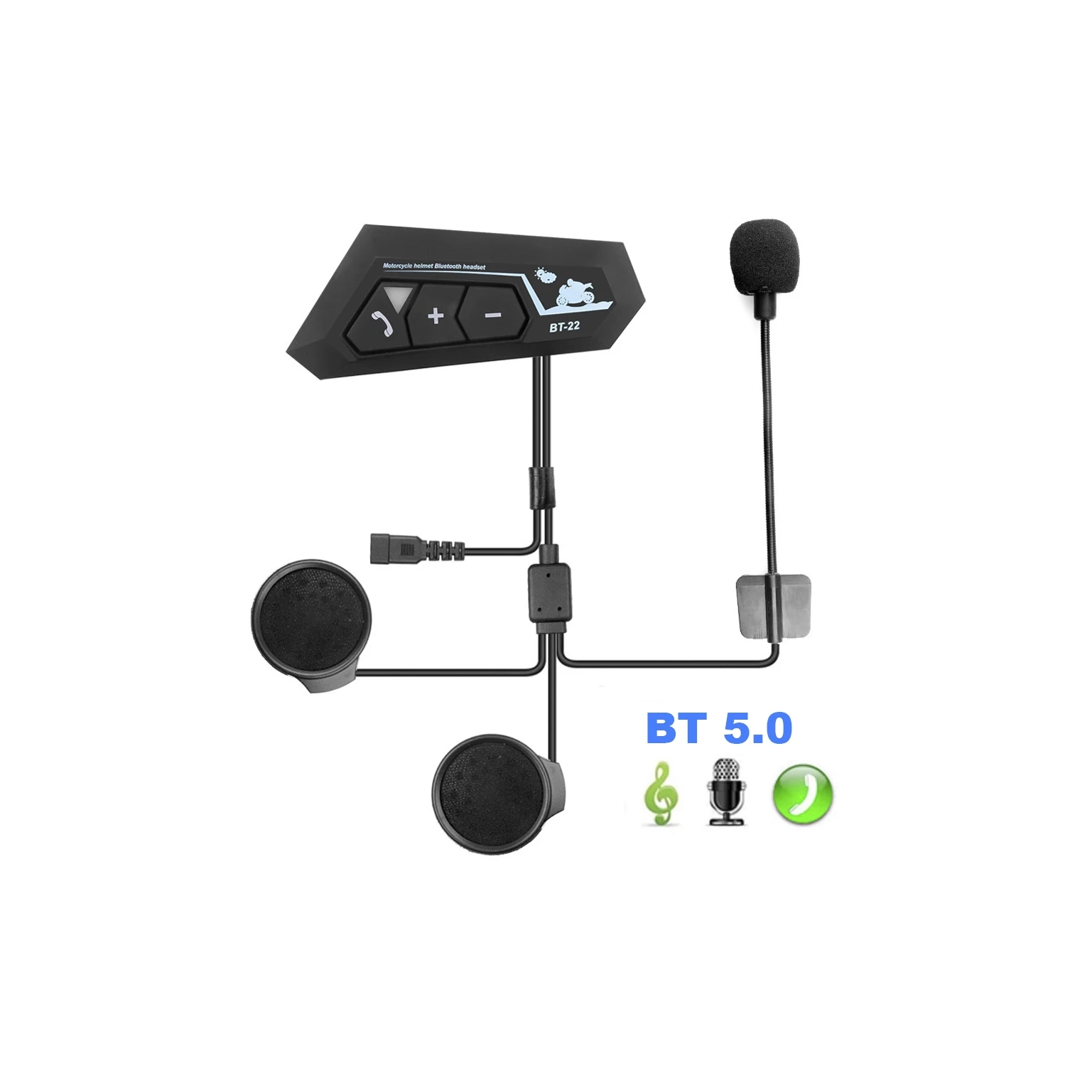 1 paire d'écouteurs sans fil Bluetooth 5,0 Casque de moto Interphone stéréo Appels mains libres avec micro de réduction