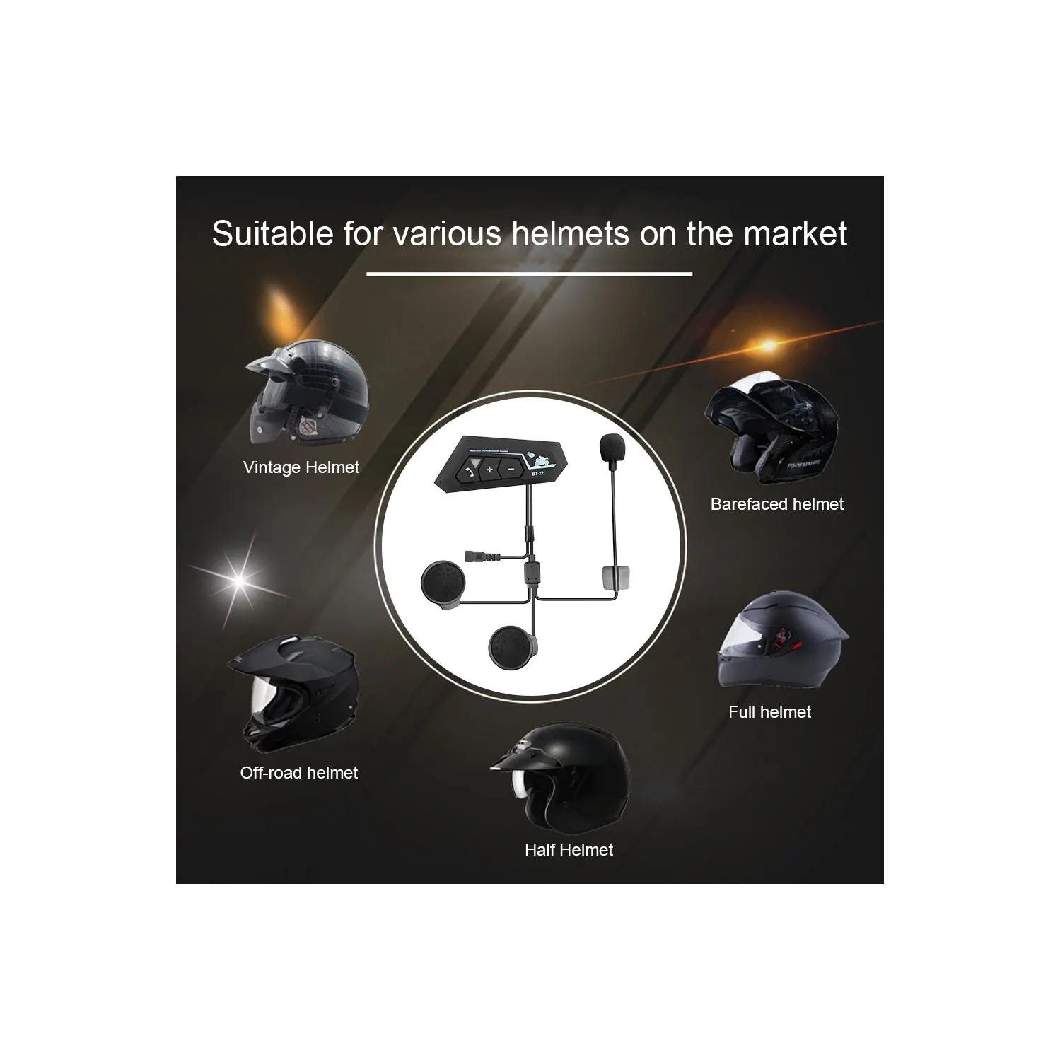 1 paire d'écouteurs sans fil Bluetooth 5,0 Casque de moto Interphone stéréo Appels mains libres avec micro de réduction