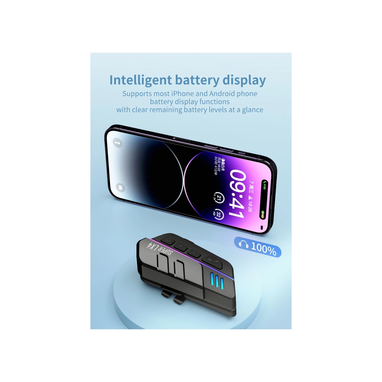 Motorcycle Helmet Bluetooth Headset, Breathing Light Helmet Bluetooth Headset,2 IN 1 Mic CVC Wireless Moto Earphone for Helmets