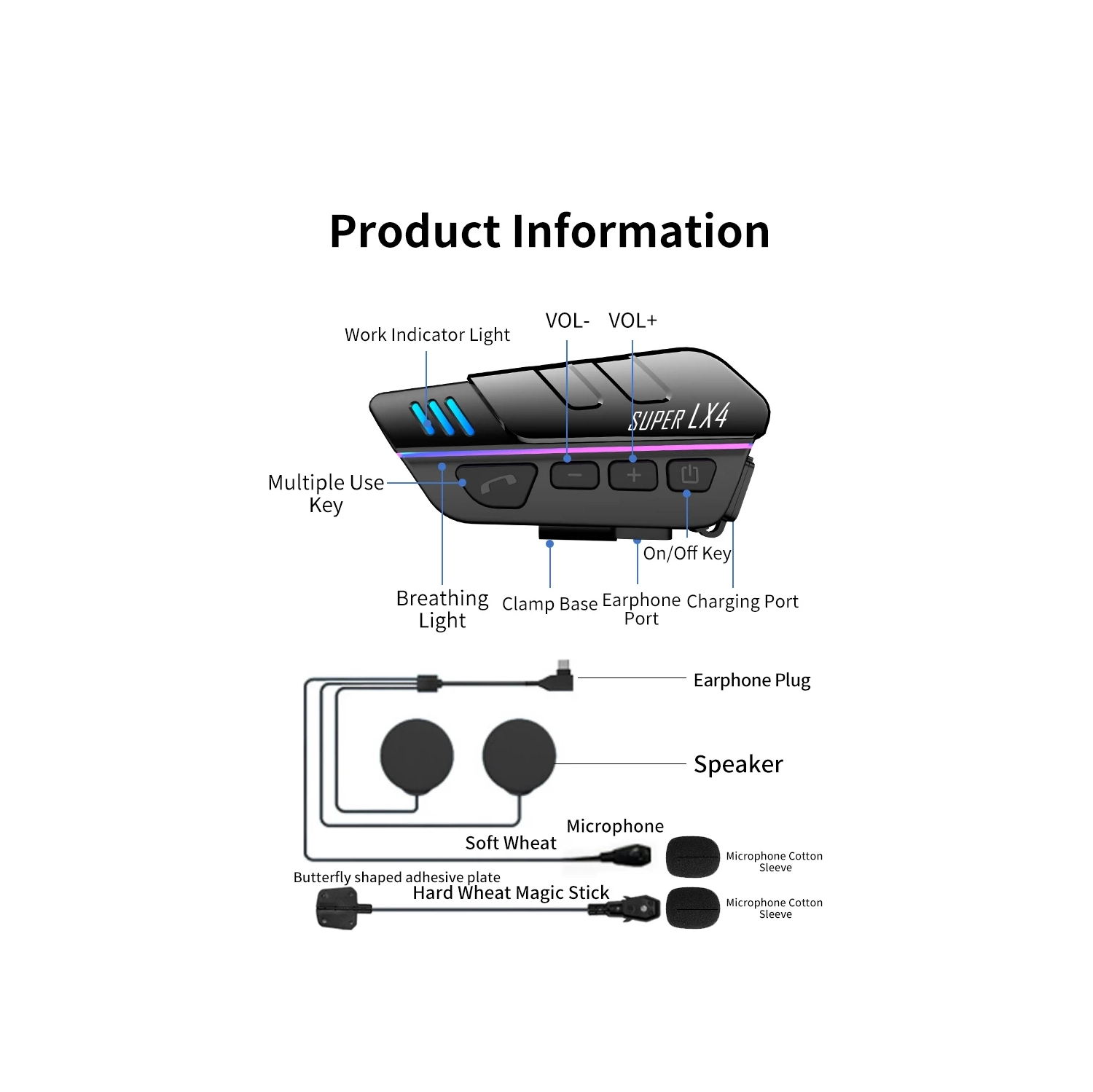 Motorcycle Helmet Bluetooth Headset, Breathing Light Helmet Bluetooth Headset,2 IN 1 Mic CVC Wireless Moto Earphone for Helmets