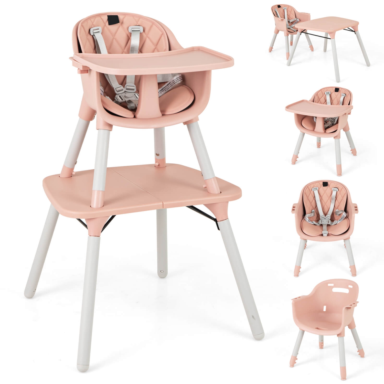 Babyjoy 4 in 1 Baby High Chair Convertible Toddler Table Chair Set with PU Cushion