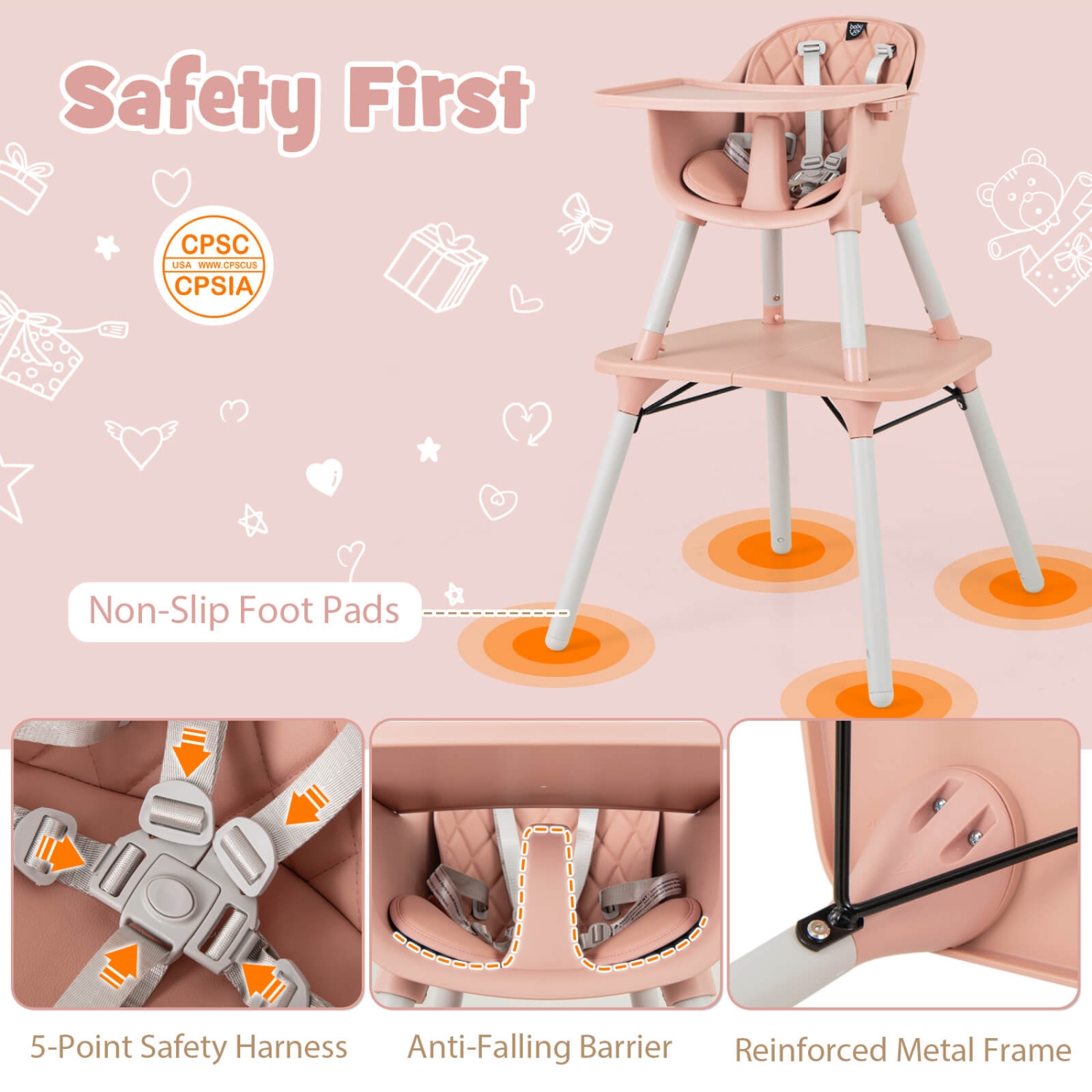 Babyjoy 4 in 1 Baby High Chair Convertible Toddler Table Chair Set with PU Cushion