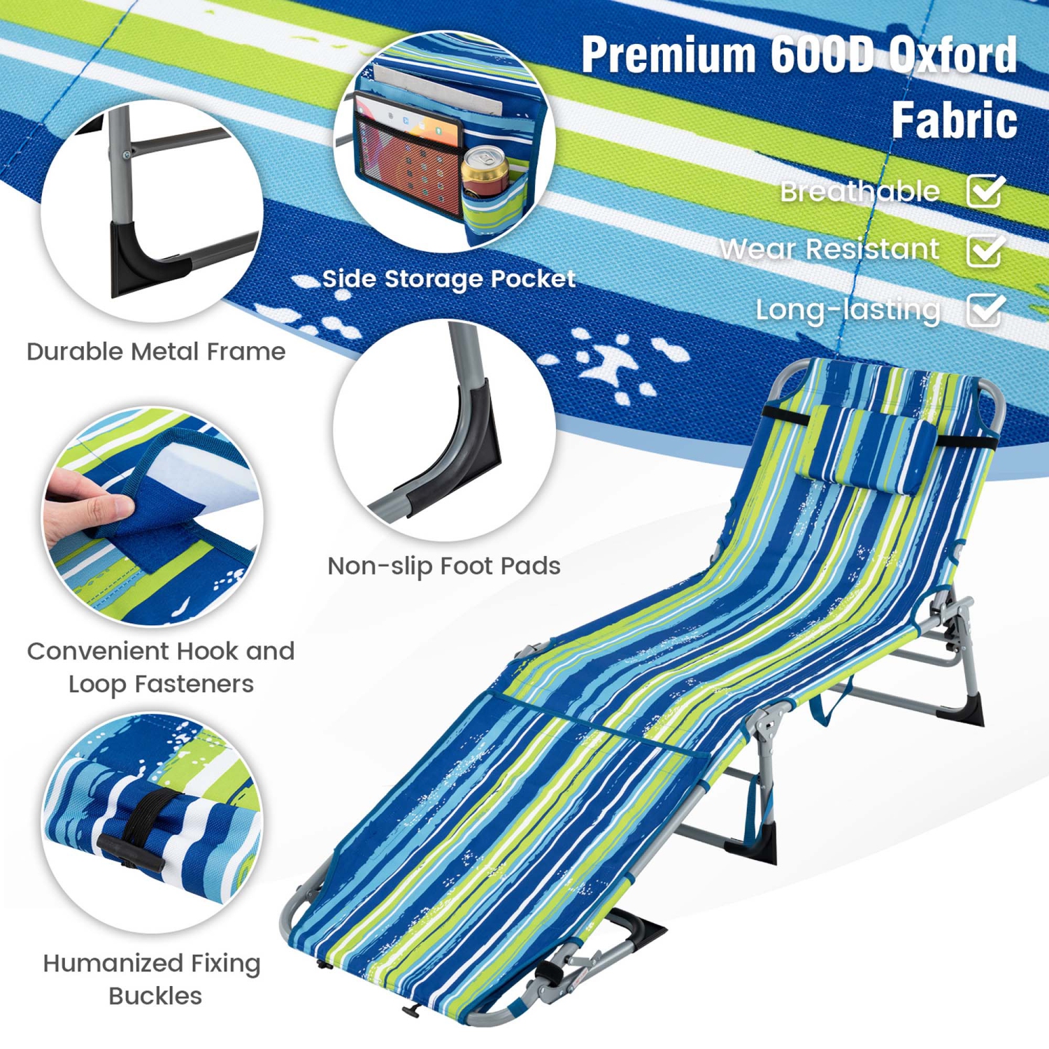 Goplus 2 PCS Outdoor Folding Chaise 5-Position Lounge Chair with Adjustable Footrest