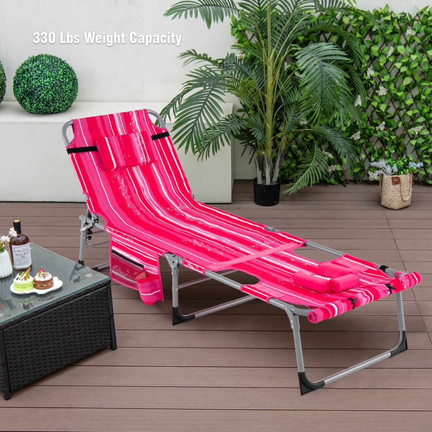 Goplus 2 PCS Outdoor Folding Chaise 5-Position Lounge Chair with Adjustable Footrest