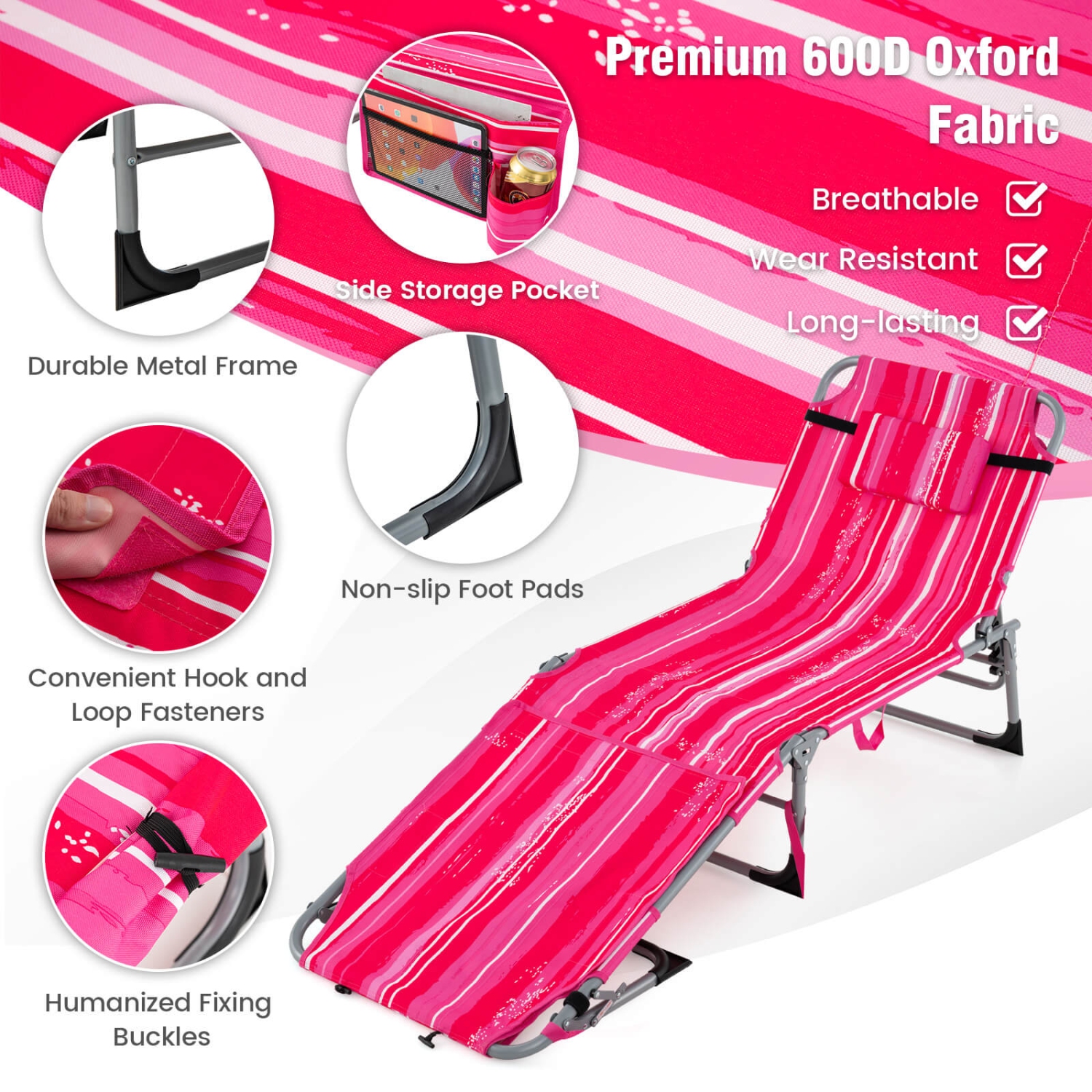 Goplus 2 PCS Outdoor Folding Chaise 5-Position Lounge Chair with Adjustable Footrest