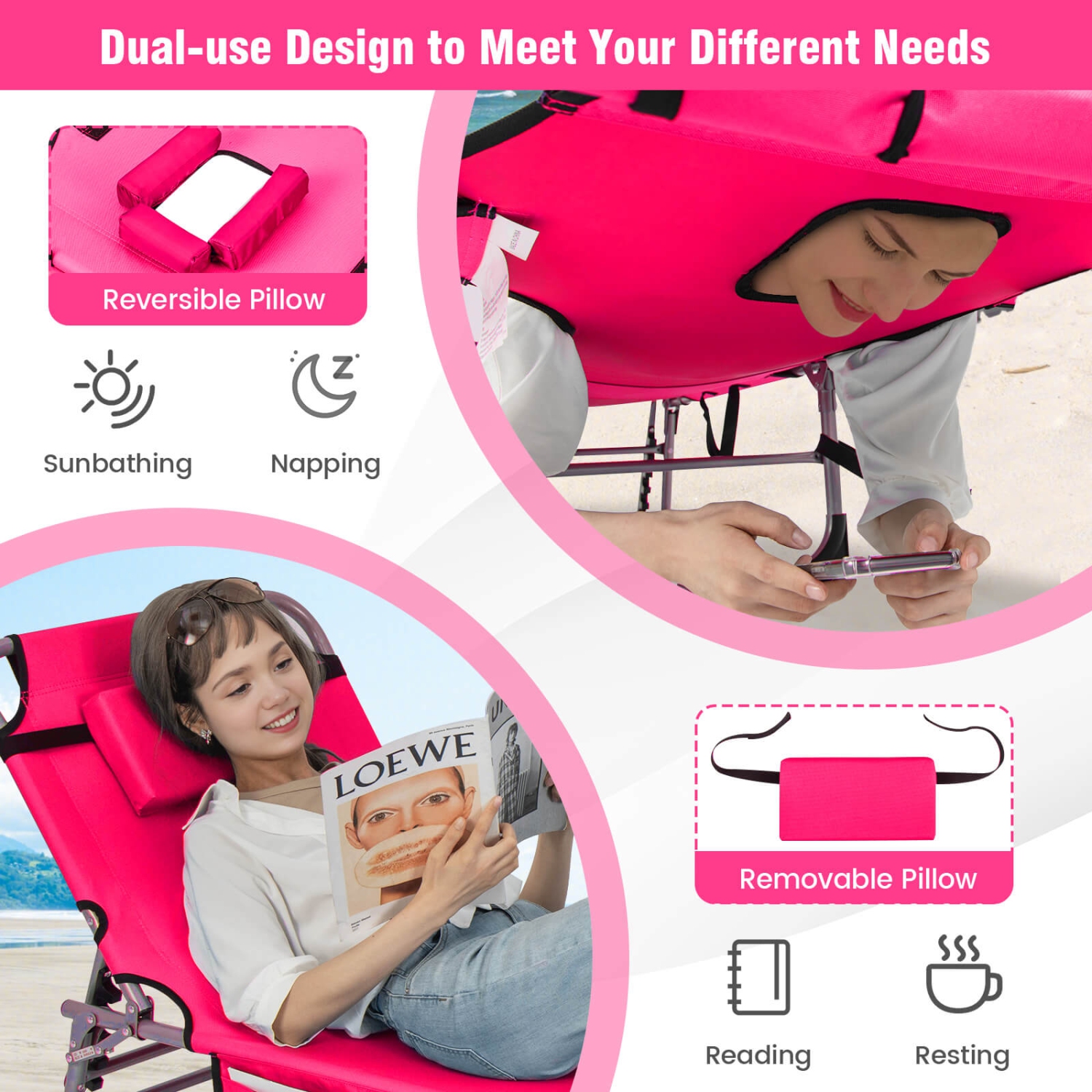 Chaise longue pliante extérieure à 5 positions Goplus 2 PCS avec repose-pieds réglable