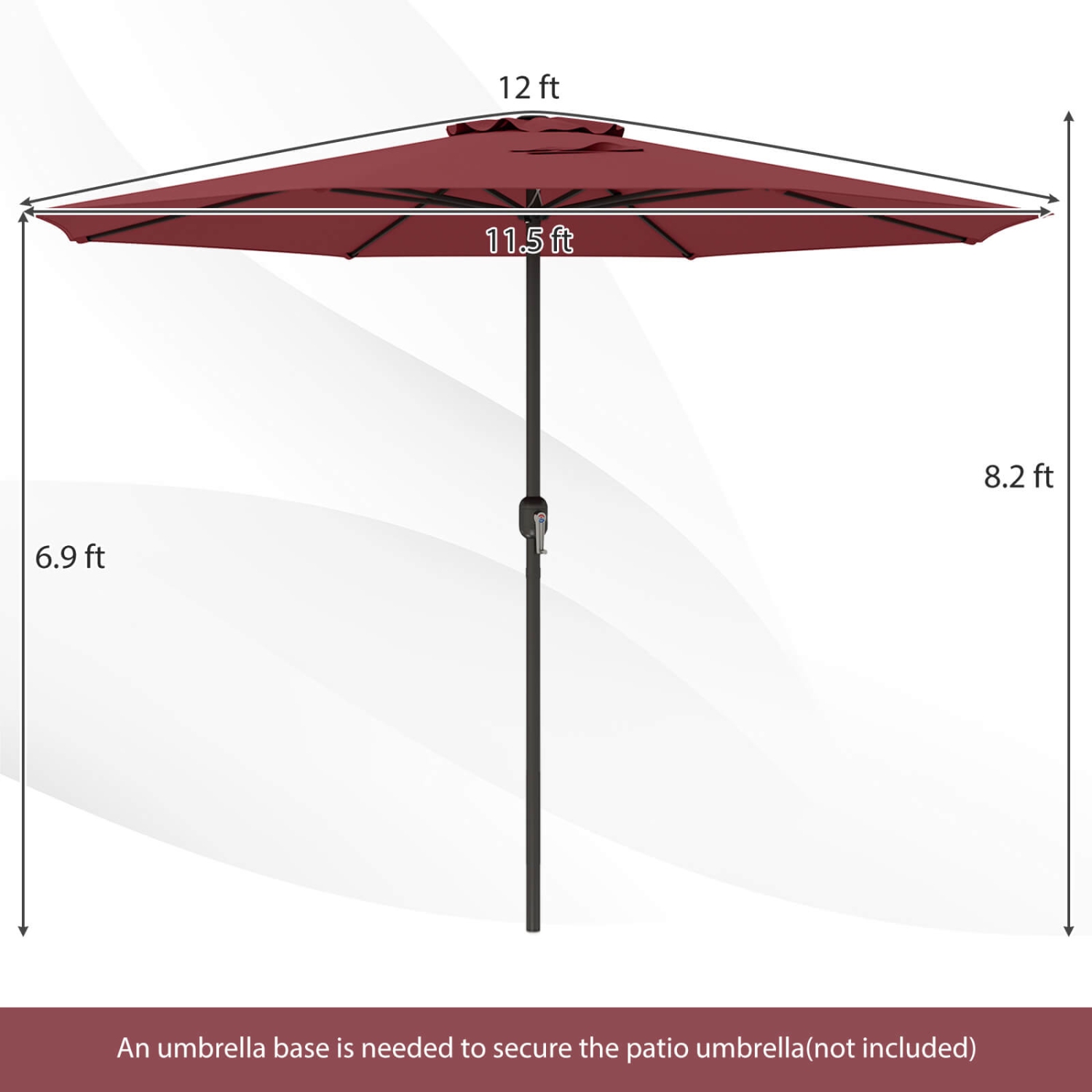Costway 12 FT Patio Umbrella Outdoor Market Umbrella with Crank Handle 8 Sturdy Ribs