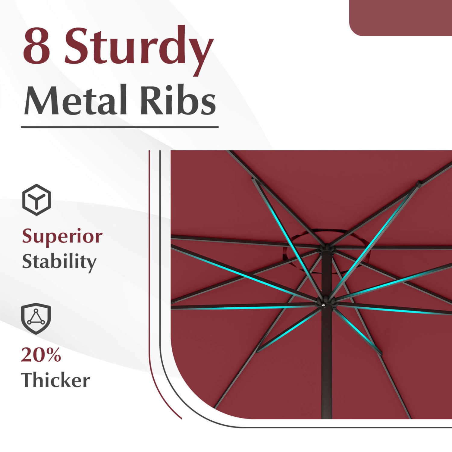 Costway 12 FT Patio Umbrella Outdoor Market Umbrella with Crank Handle 8 Sturdy Ribs