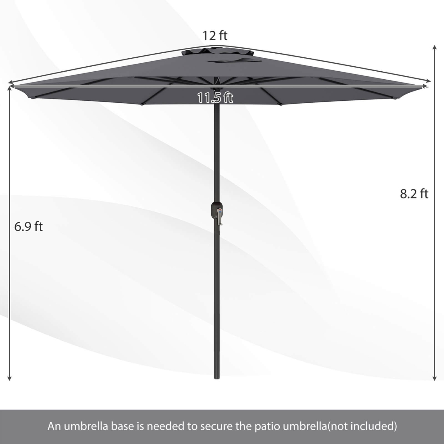 Costway 12 FT Patio Umbrella Outdoor Market Umbrella with Crank Handle 8 Sturdy Ribs