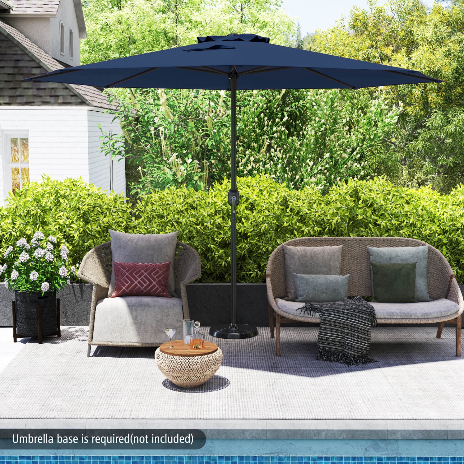 Costway 12 FT Patio Umbrella Outdoor Market Umbrella with Crank Handle 8 Sturdy Ribs