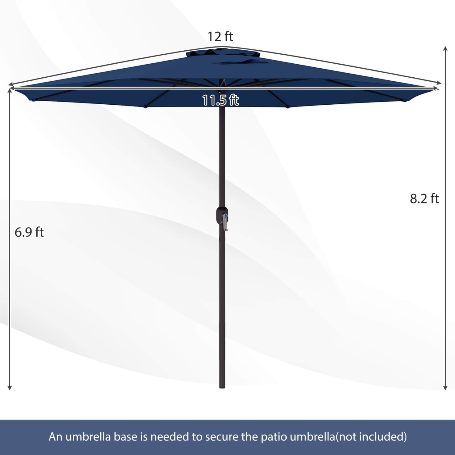 Costway 12 FT Patio Umbrella Outdoor Market Umbrella with Crank Handle 8 Sturdy Ribs