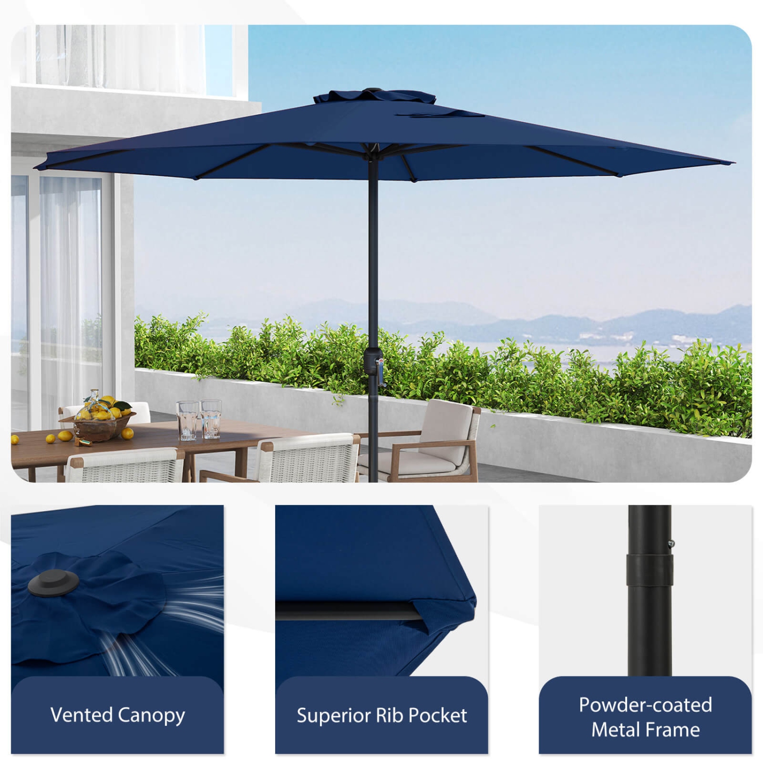Costway 12 FT Patio Umbrella Outdoor Market Umbrella with Crank Handle 8 Sturdy Ribs