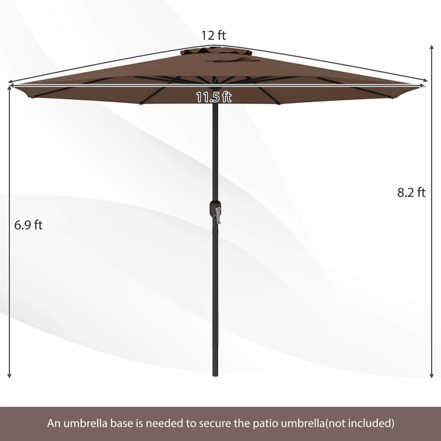 Costway 12 FT Patio Umbrella Outdoor Market Umbrella with Crank Handle 8 Sturdy Ribs