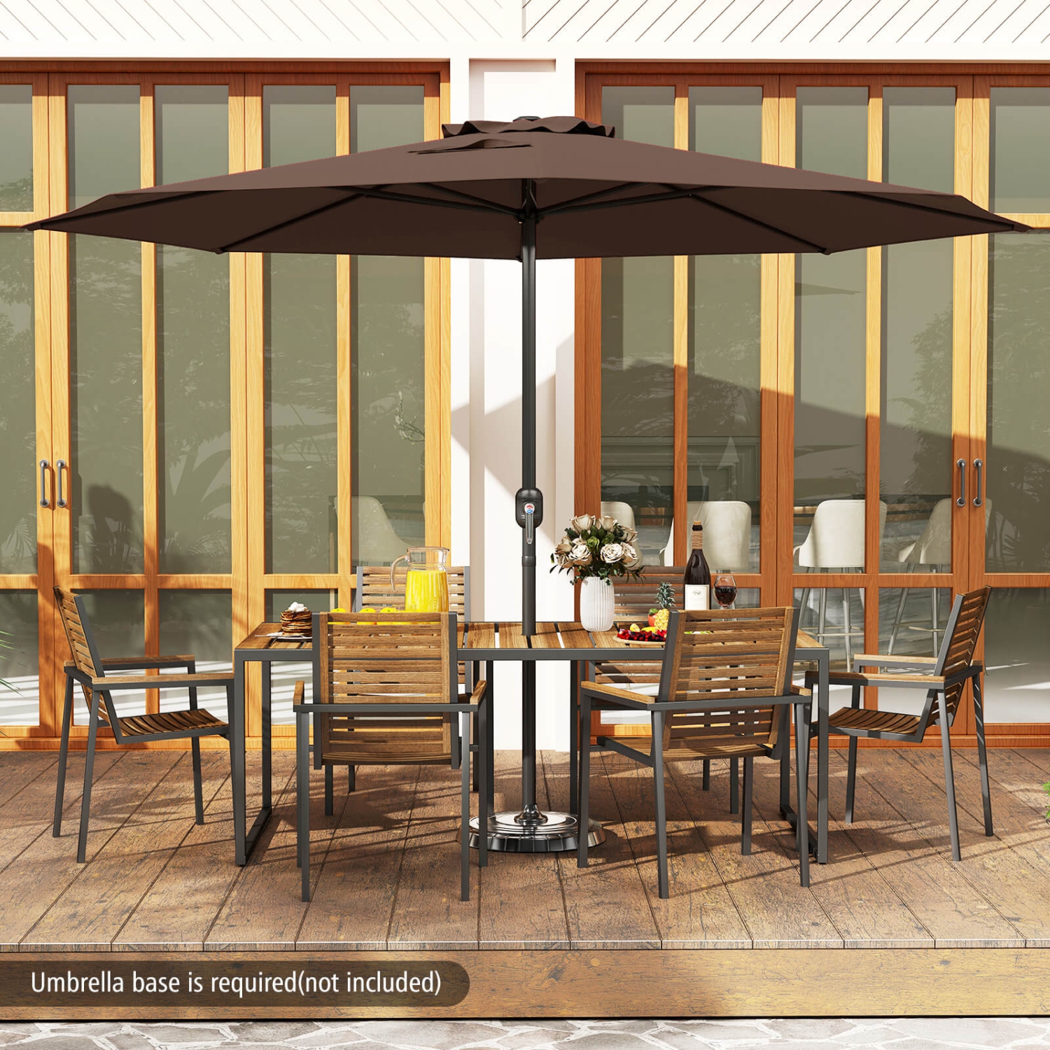 Costway 12 FT Patio Umbrella Outdoor Market Umbrella with Crank Handle 8 Sturdy Ribs