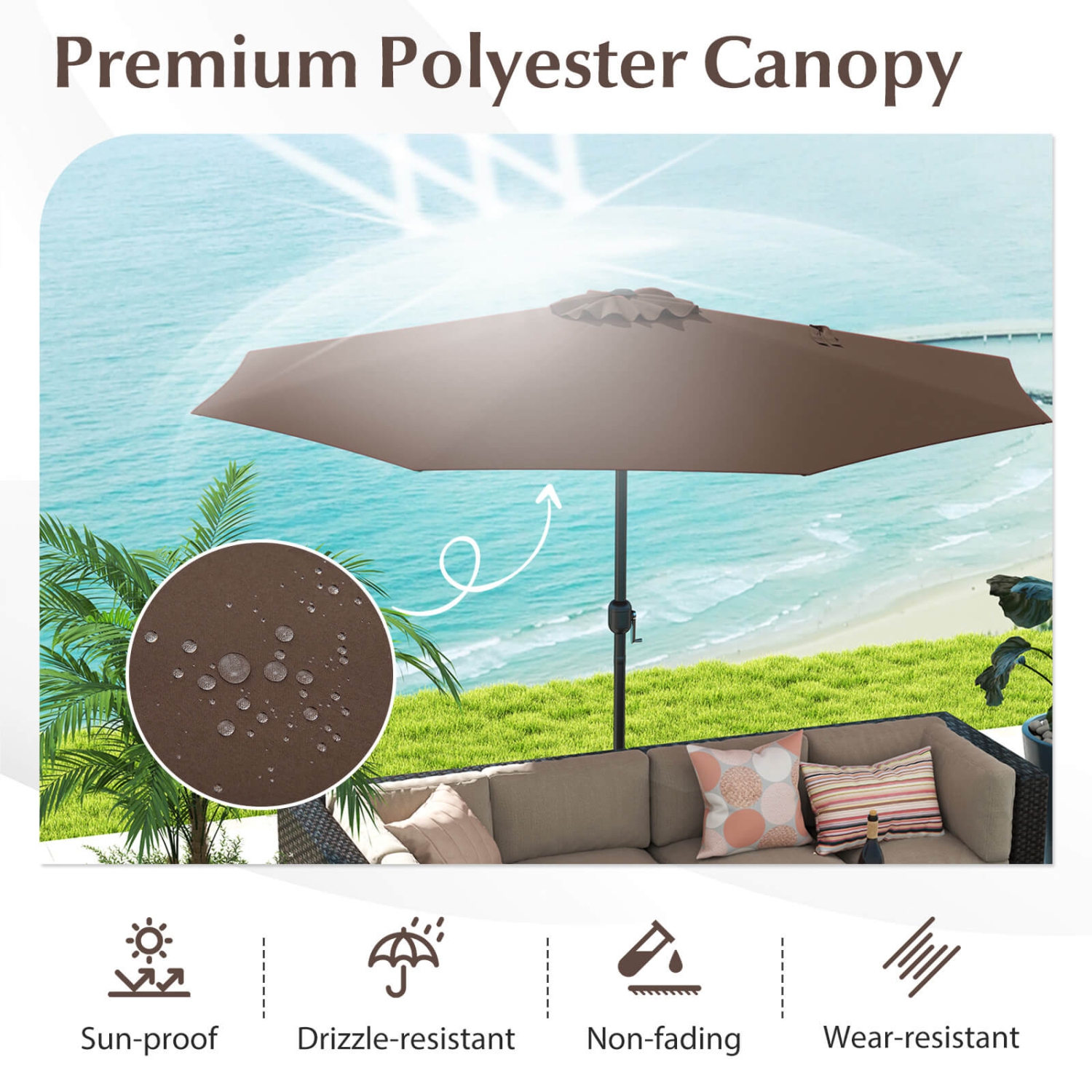 Costway 12 FT Patio Umbrella Outdoor Market Umbrella with Crank Handle 8 Sturdy Ribs