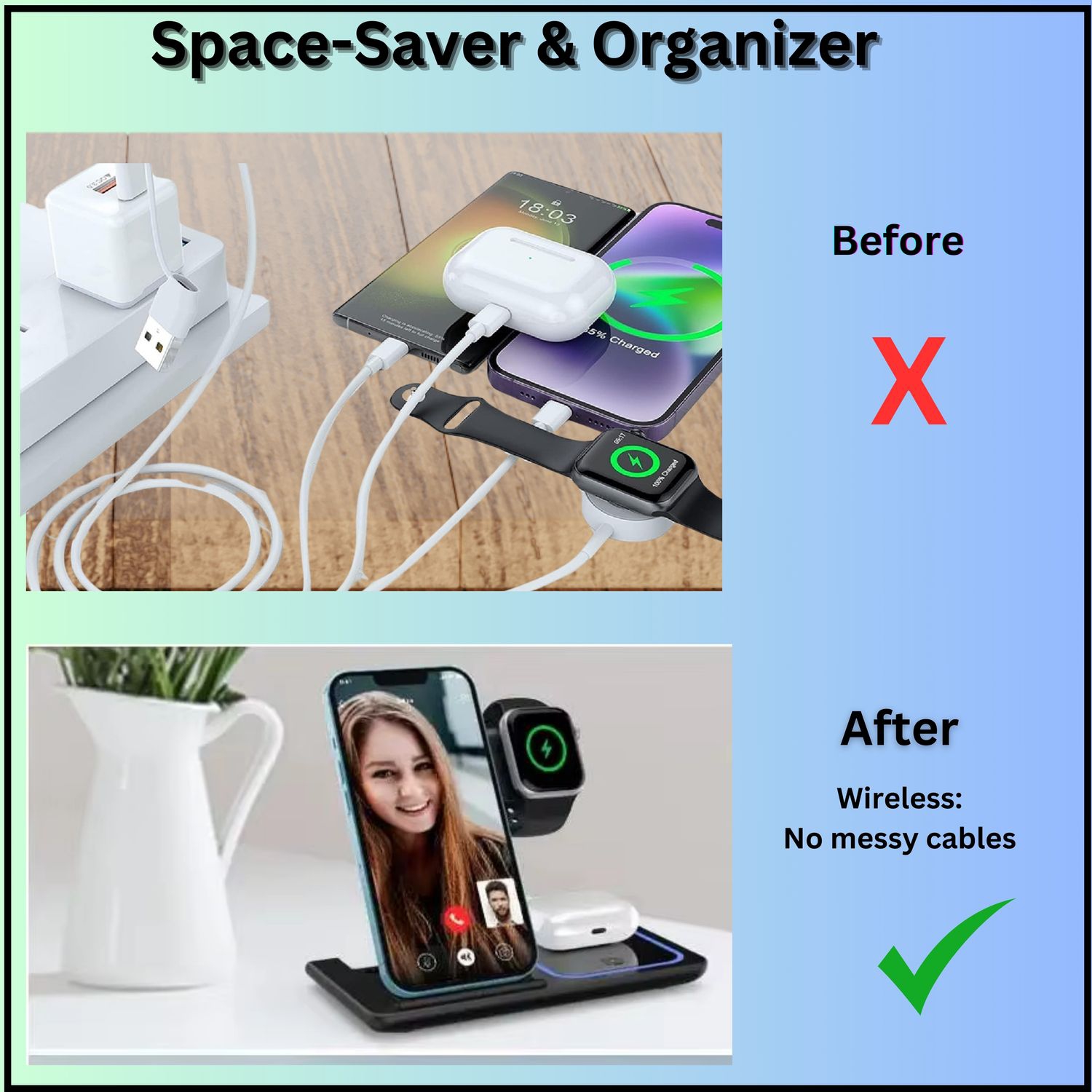 MAKATA 4-in-1 Wireless Charger Foldable Fast-Charging Station Compatible with Apple Samsung Phones Smart watches and Airpods for Home and Office