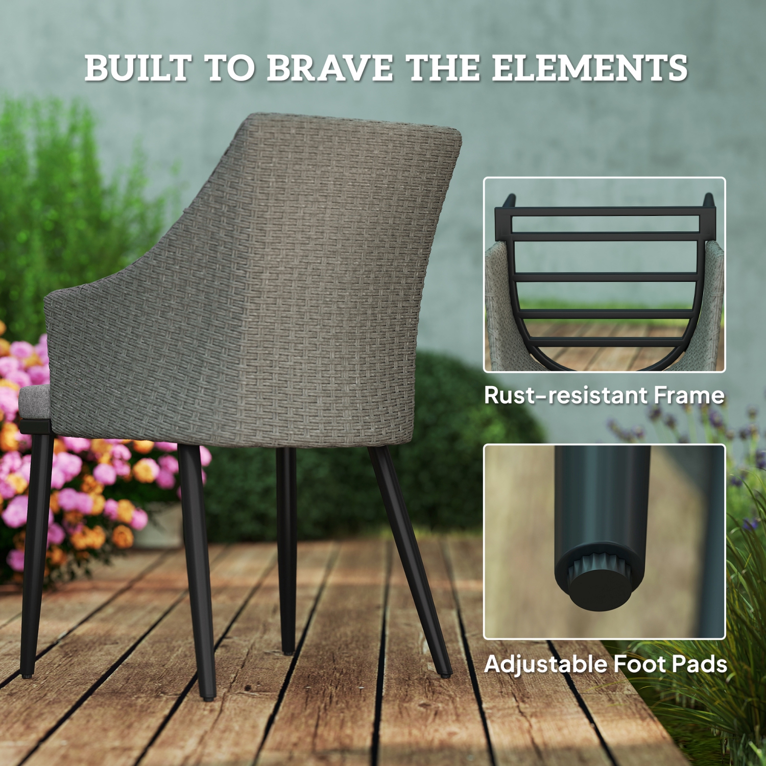 Outsunny 7 Piece Patio Dining Set, PE Wicker Patio Table and Chairs with Cushions, Umbrella Hole, Slatted Table Top, Patio Furniture Conversation Set