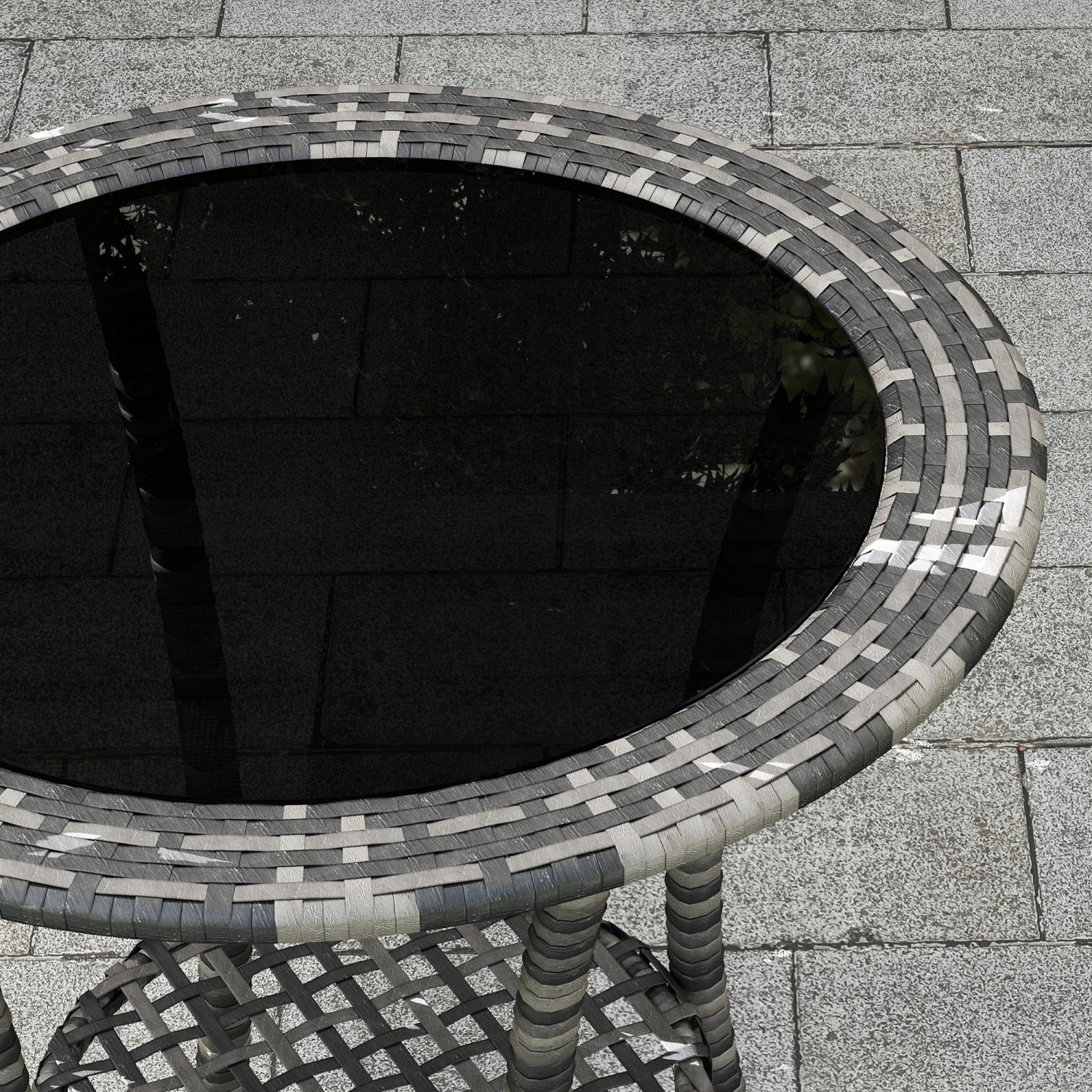 Outsunny 25" Outdoor Wicker Dining Table, Rattan Patio Round Coffee Table with 2-Tier Storage Shelf, Metal Frame Side Table with Tempered Glass Top,