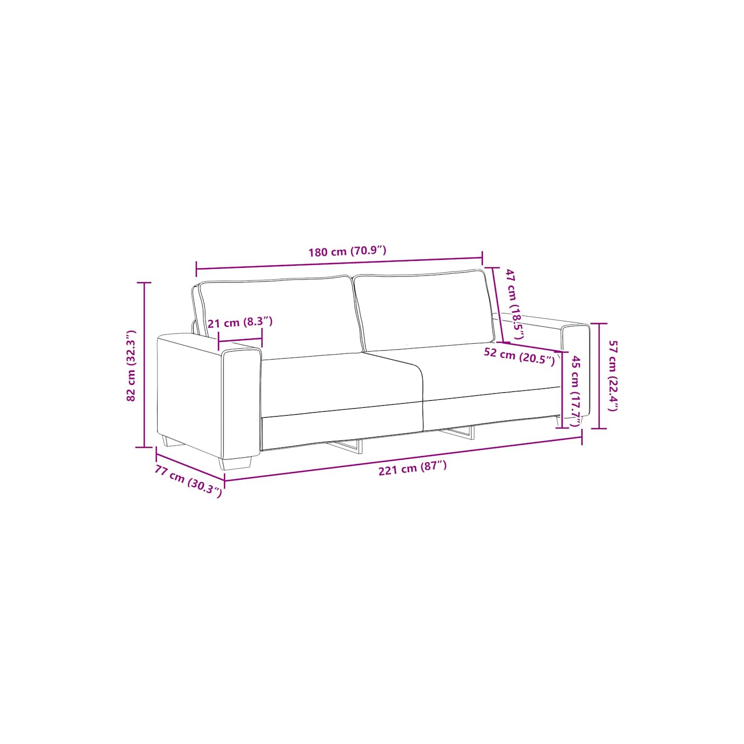 Canapé 3 places&nbsp;en tissu 180&nbsp;cm gris foncé vidaXL