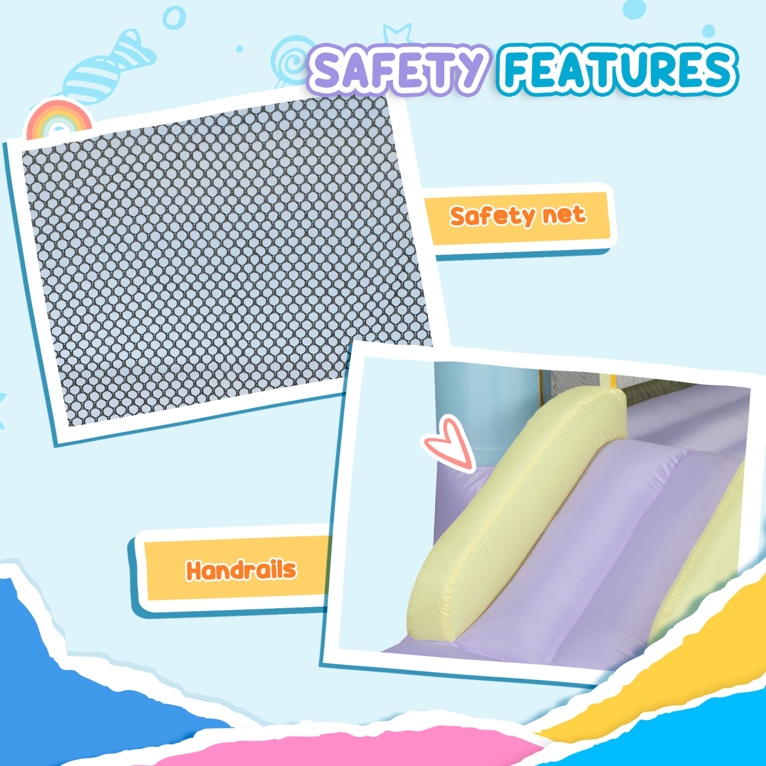 Qaba Inflatable Bounce House with 370W Blower, Bouncy Castle with Slide, Outdoor Indoor Party Wedding Playhouse Bouncer for Kids Ages 3-8, 98" x 65"