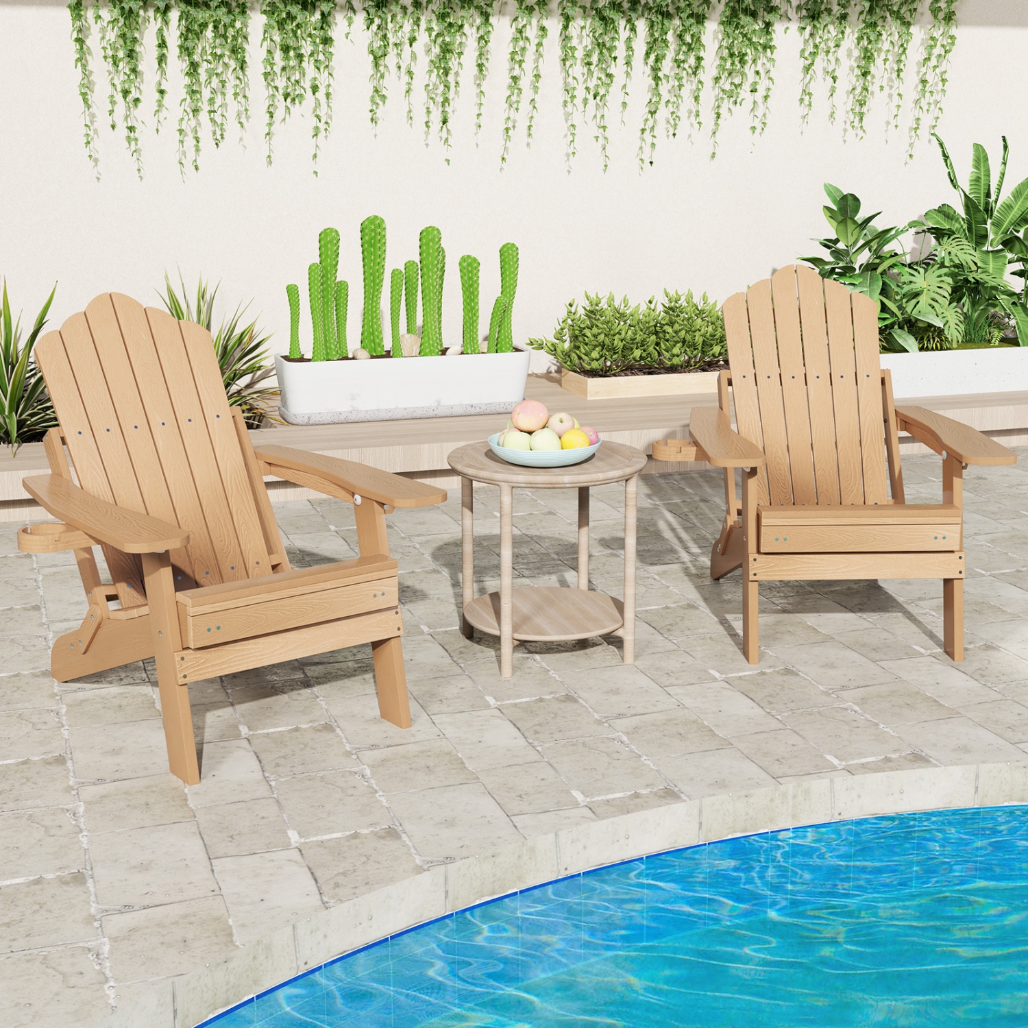 Gymax 2 PCS Folding Adirondack Chair HIPS Fire Pit Chair w/ Adjustable Backrest