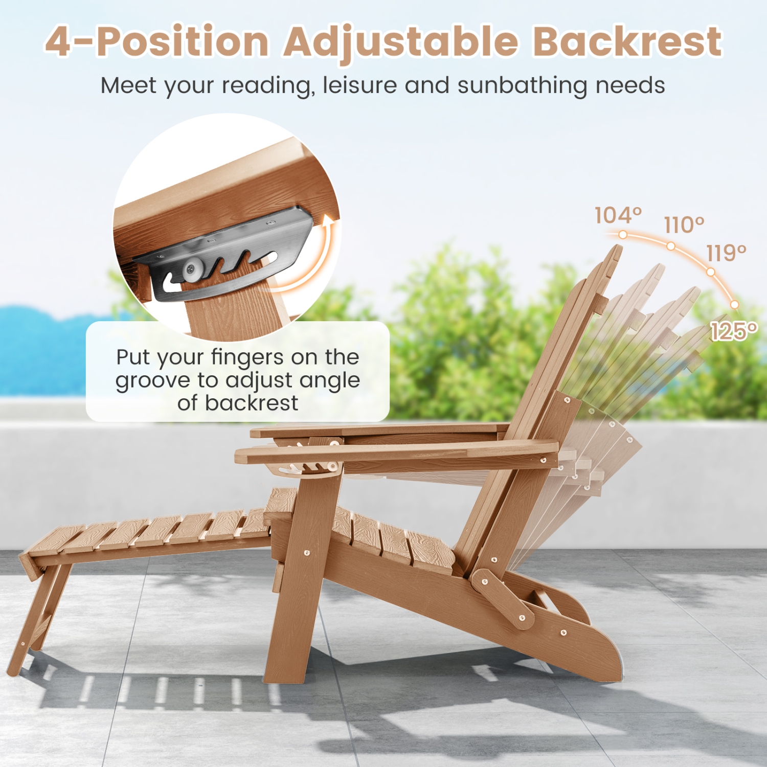 Gymax 2 PCS Folding Adirondack Chair HIPS Fire Pit Chair w/ Adjustable Backrest