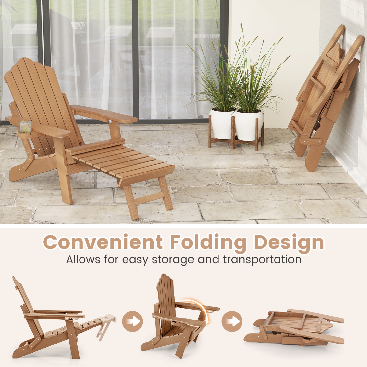 Gymax 2 PCS Folding Adirondack Chair HIPS Fire Pit Chair w/ Adjustable Backrest