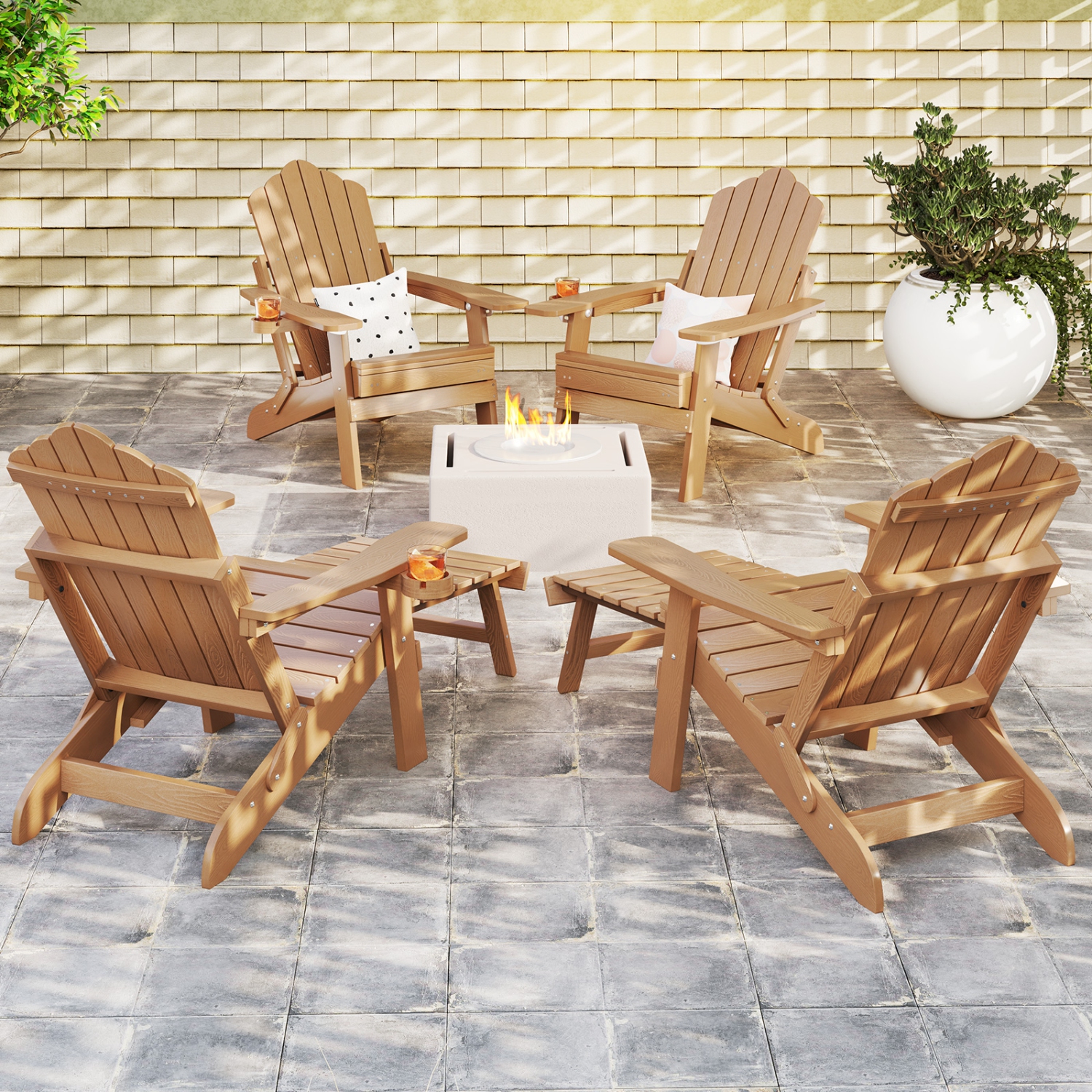 Gymax 2 PCS Folding Adirondack Chair HIPS Fire Pit Chair w/ Adjustable Backrest