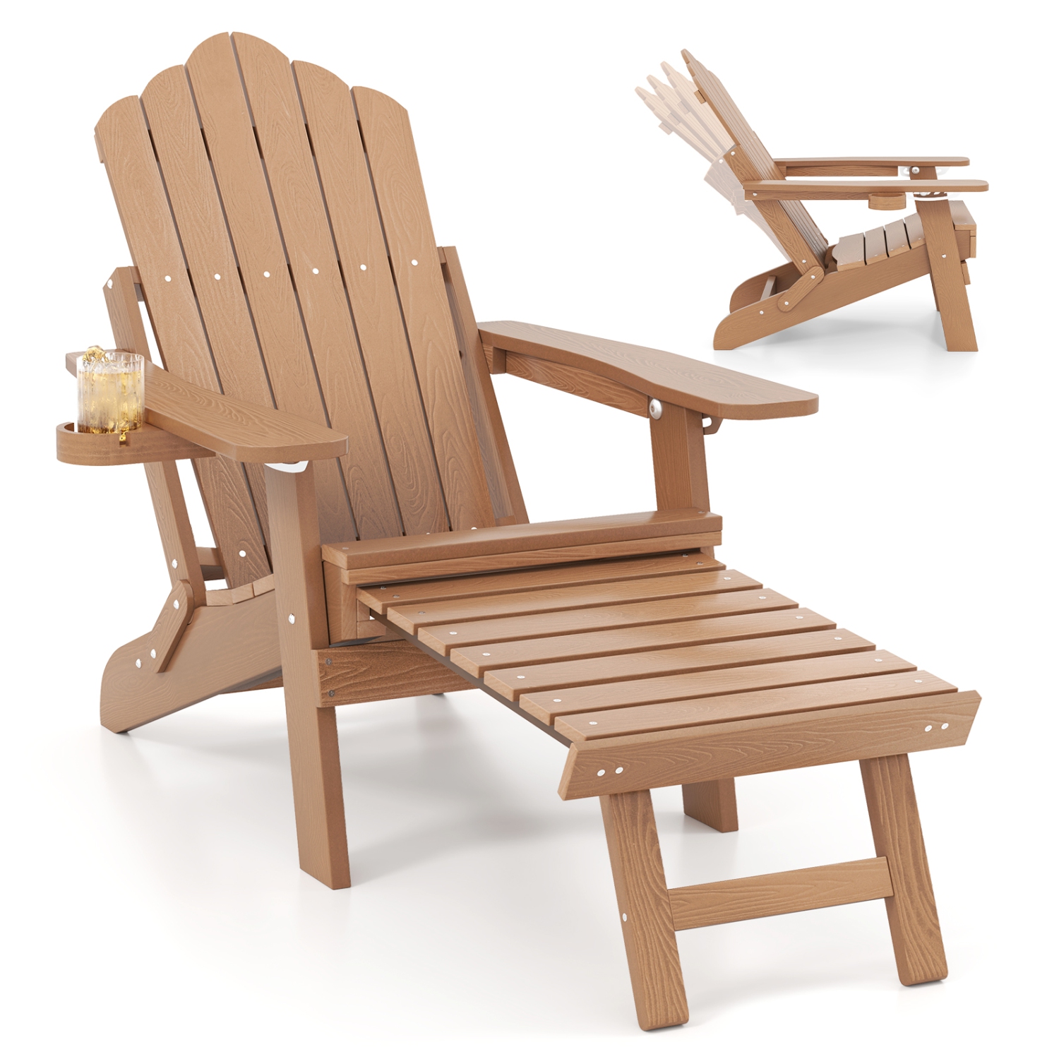 Gymax 2 PCS Folding Adirondack Chair HIPS Fire Pit Chair w/ Adjustable Backrest
