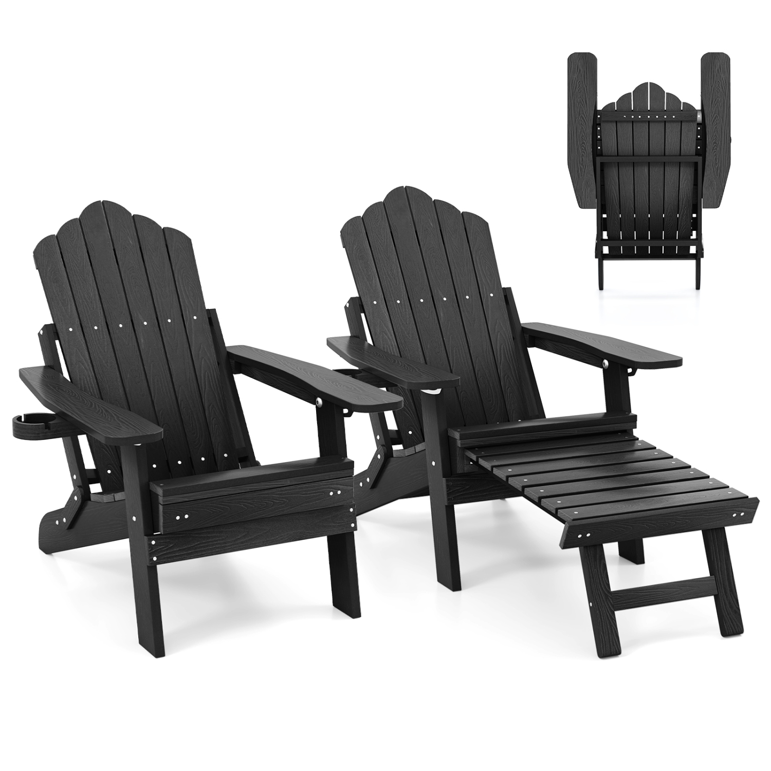 Gymax 2 PCS Folding Adirondack Chair HIPS Fire Pit Chair w/ Adjustable Backrest