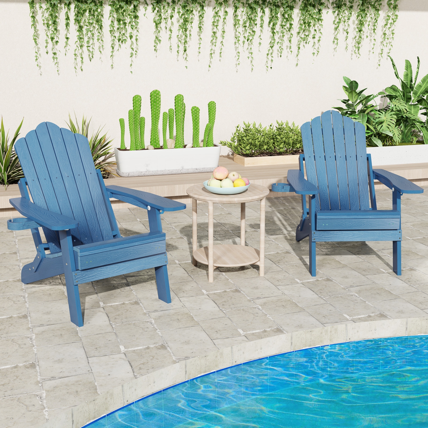 Gymax 2 PCS Folding Adirondack Chair HIPS Fire Pit Chair w/ Adjustable Backrest