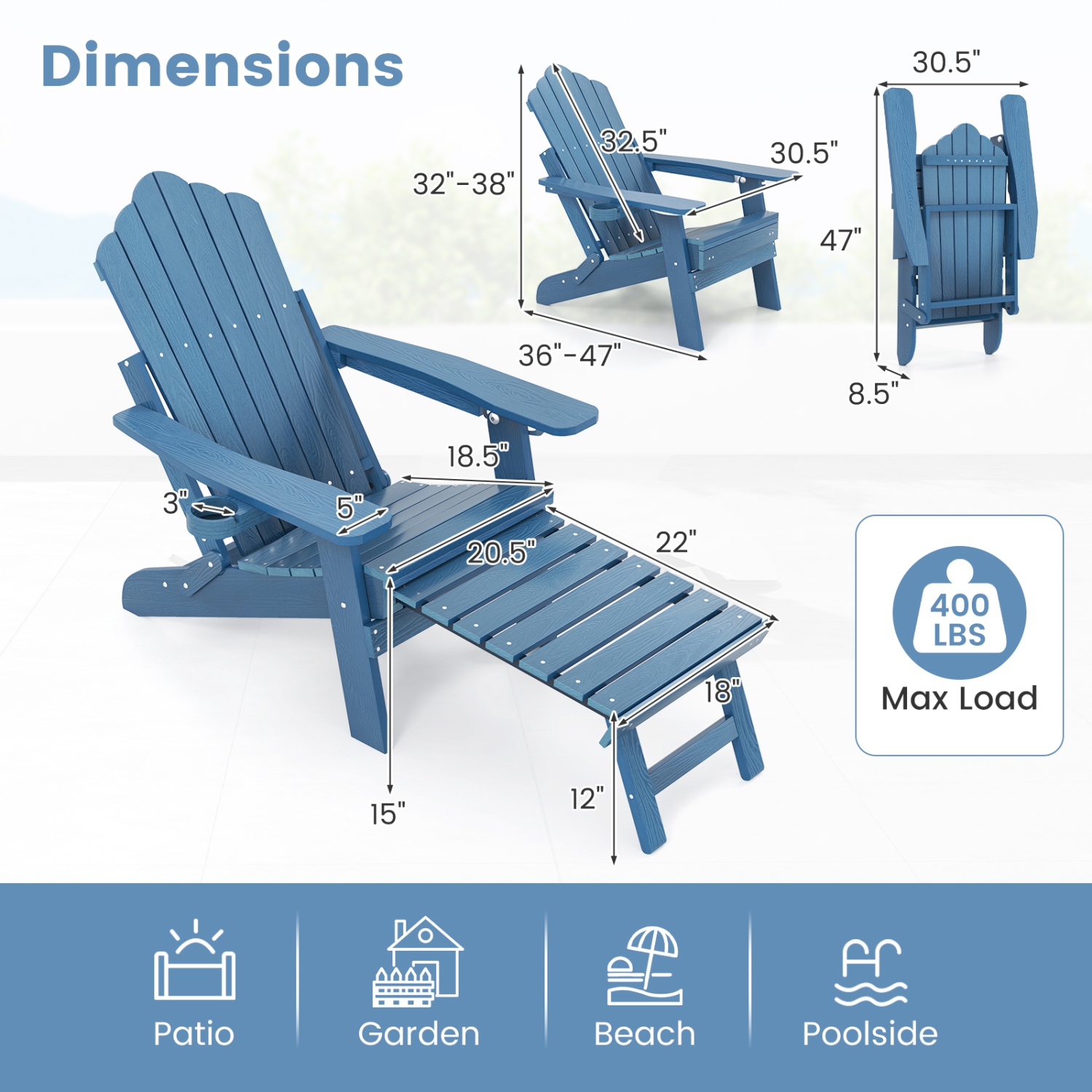 Gymax 2 PCS Folding Adirondack Chair HIPS Fire Pit Chair w/ Adjustable Backrest
