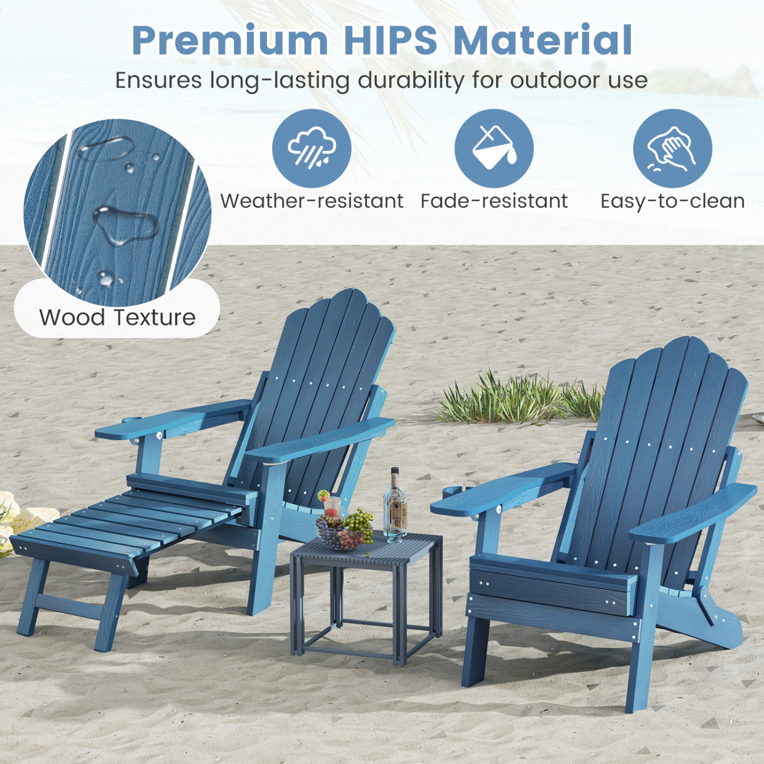 Gymax 2 PCS Folding Adirondack Chair HIPS Fire Pit Chair w/ Adjustable Backrest