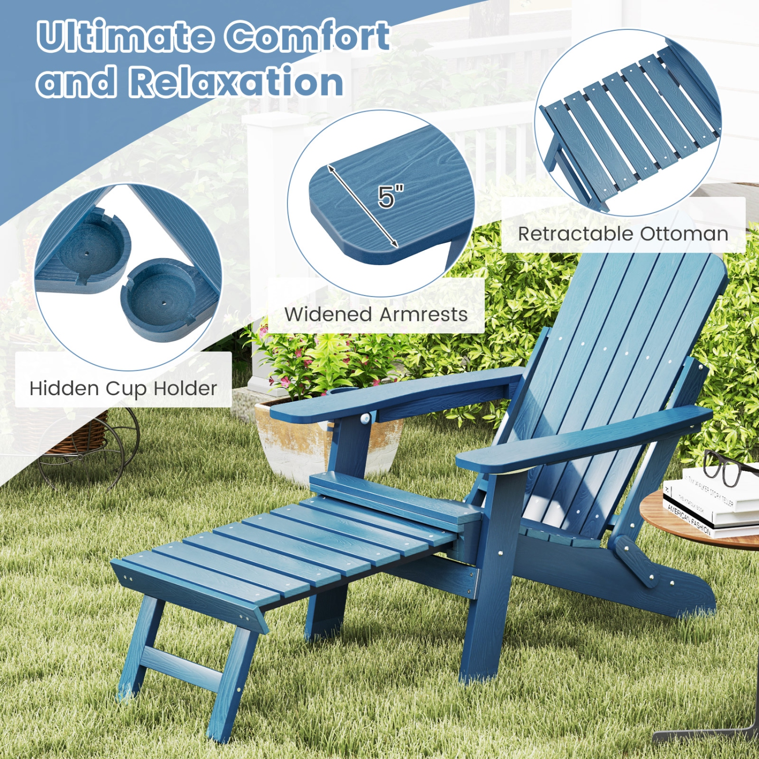 Gymax 2 PCS Folding Adirondack Chair HIPS Fire Pit Chair w/ Adjustable Backrest