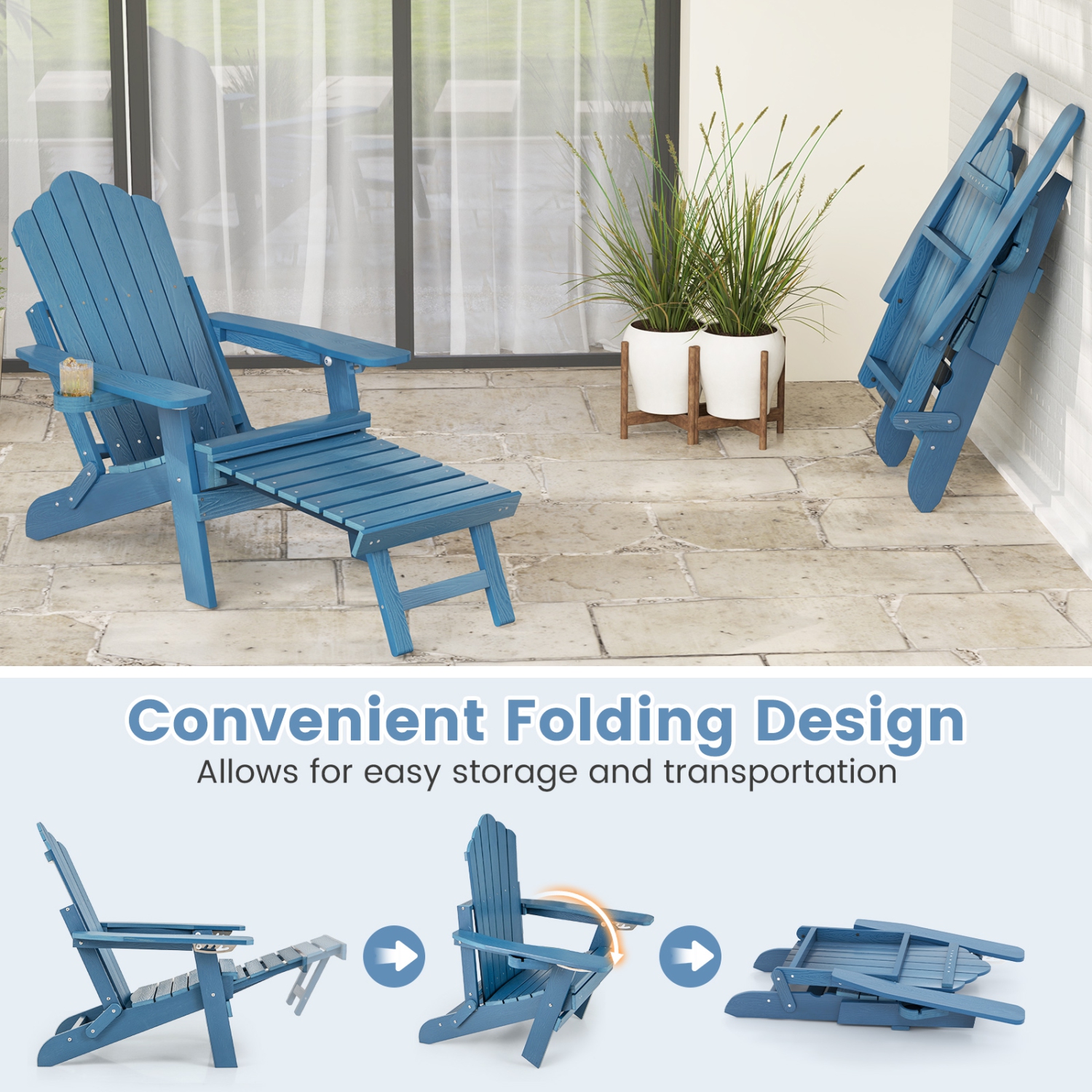 Gymax 2 PCS Folding Adirondack Chair HIPS Fire Pit Chair w/ Adjustable Backrest