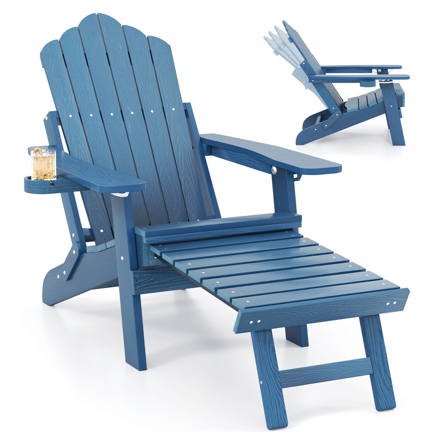 Gymax 2 PCS Folding Adirondack Chair HIPS Fire Pit Chair w/ Adjustable Backrest