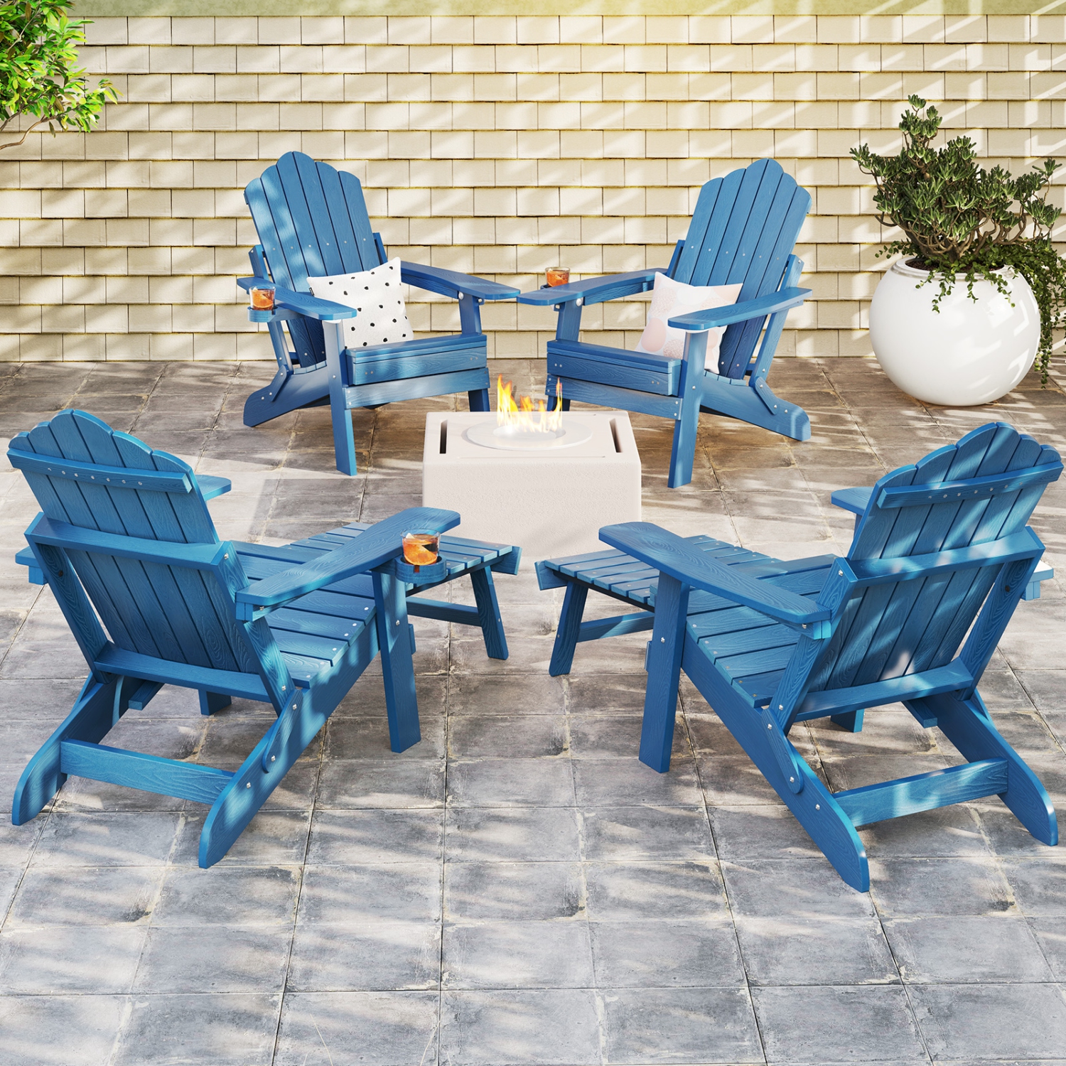 Gymax 2 PCS Folding Adirondack Chair HIPS Fire Pit Chair w/ Adjustable Backrest