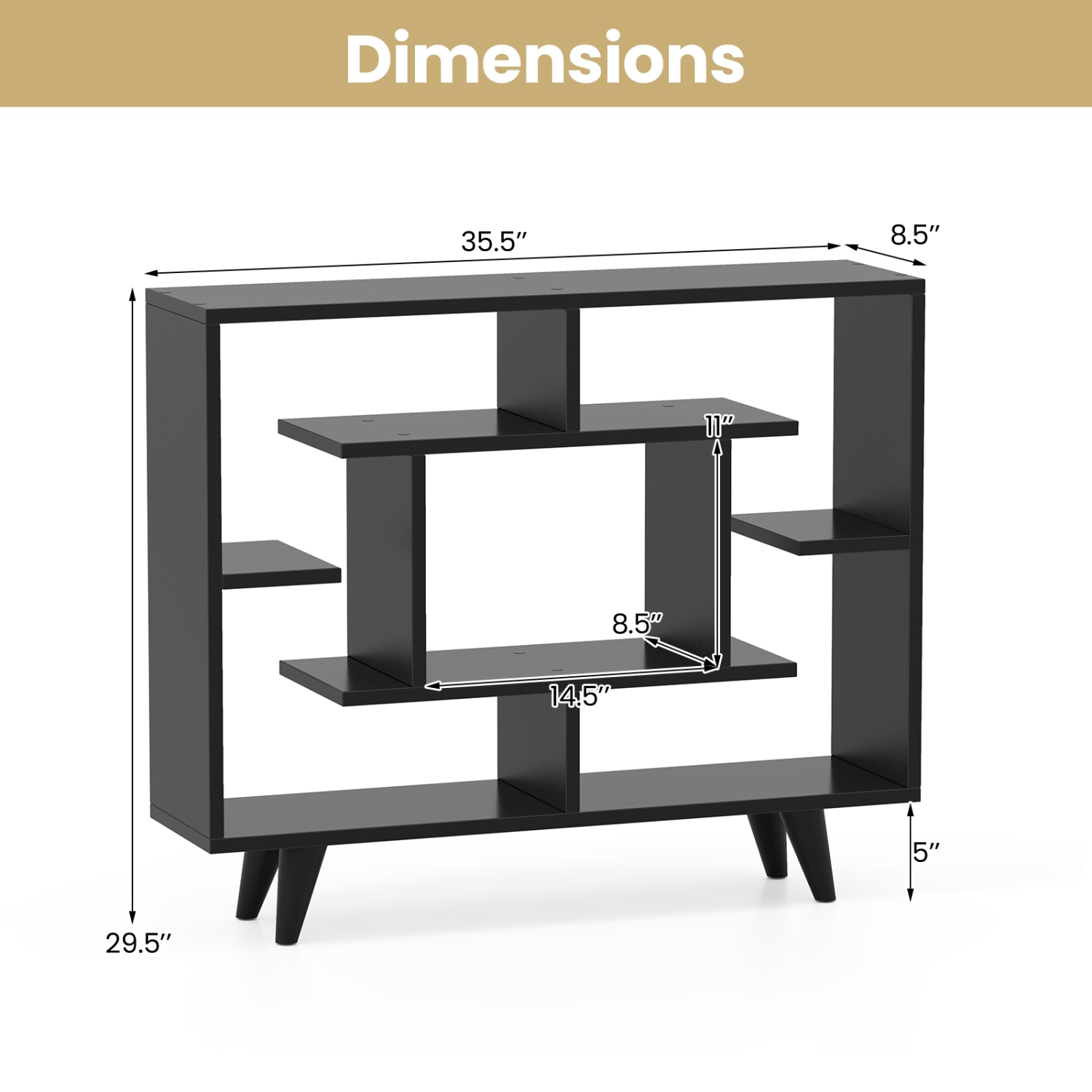 Gymax Bookshelf Geometric Bookcase w/ Anti-Tipping Kit Storage Shelving Unit