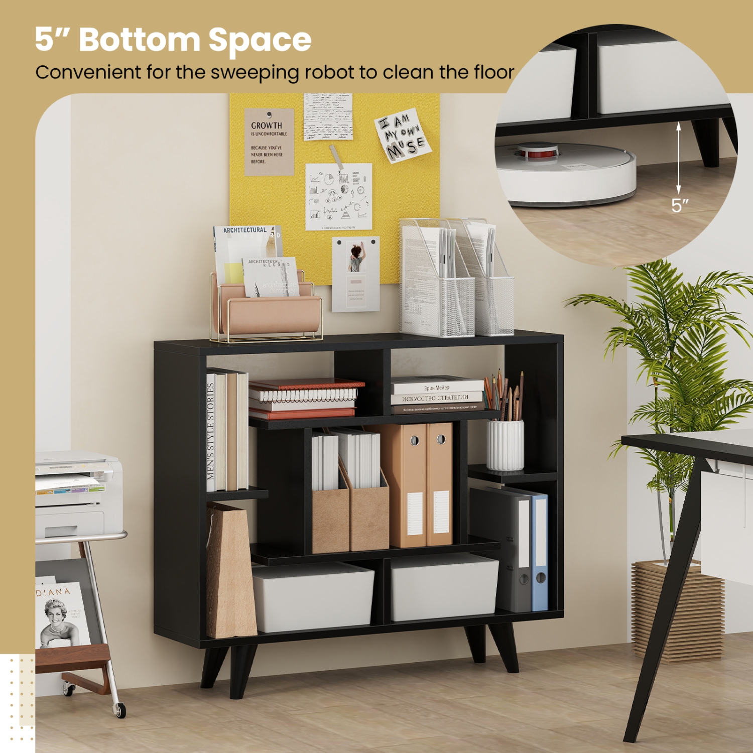 Gymax Bookshelf Geometric Bookcase w/ Anti-Tipping Kit Storage Shelving Unit